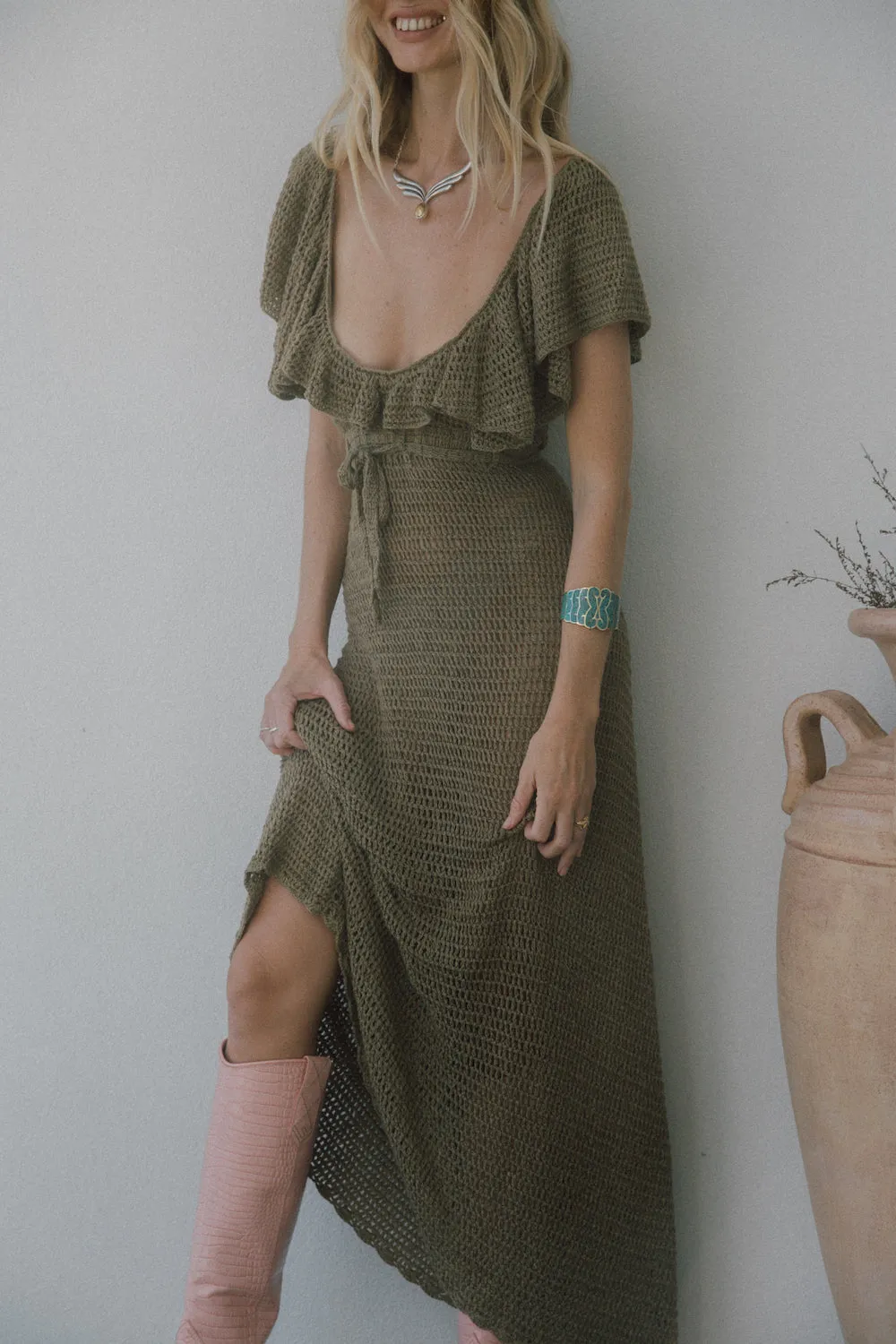 Rosalita Crochet Maxi Dress - Olive