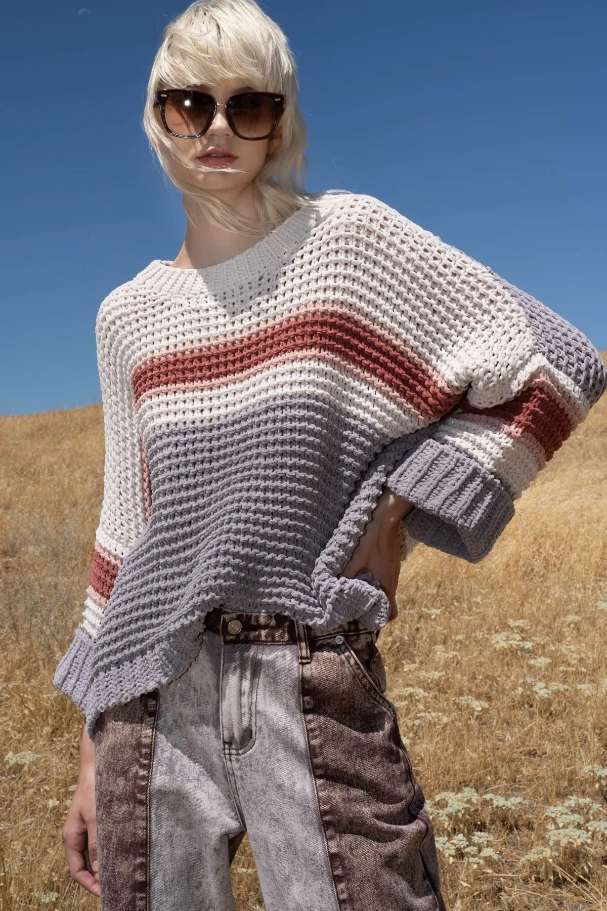 Rose Multi Chenille Stripe Sweater