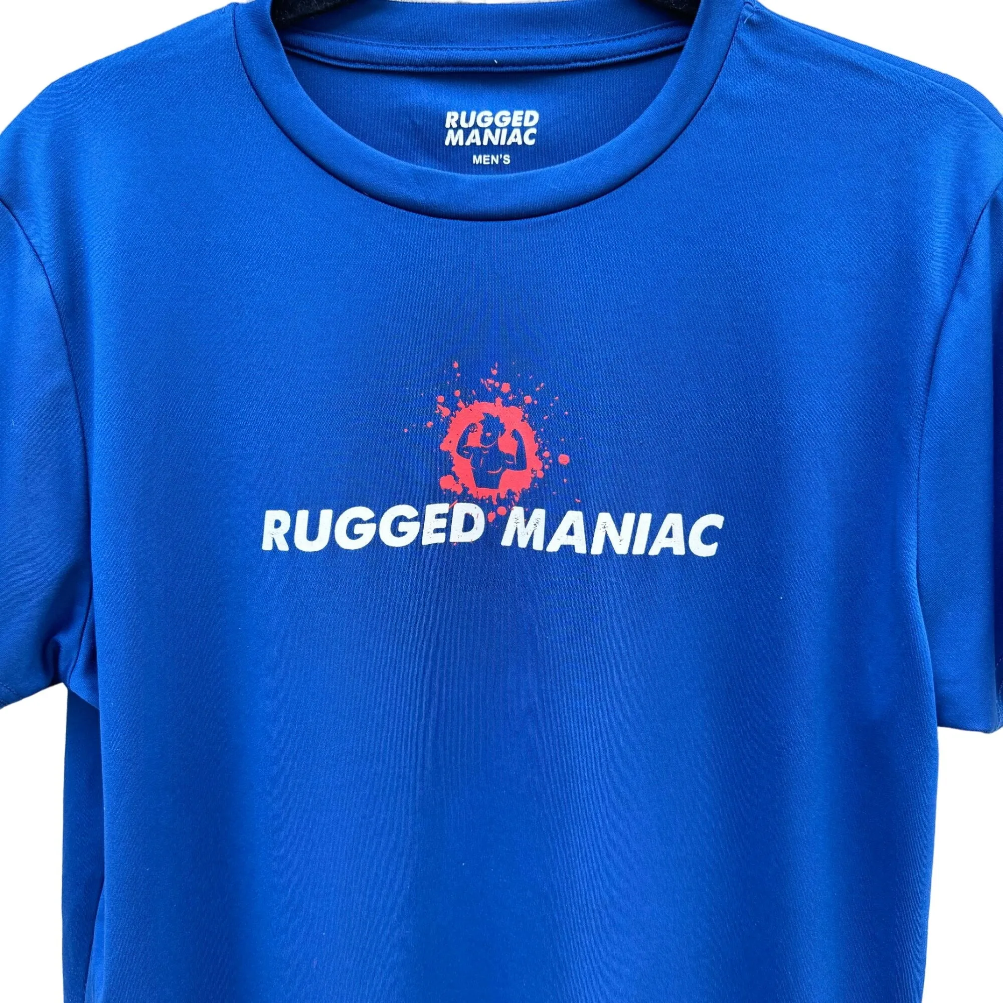 Rugged Maniac Mens Blue Finisher Epic Obstacles Festival Short Sleeve Tee Shirt