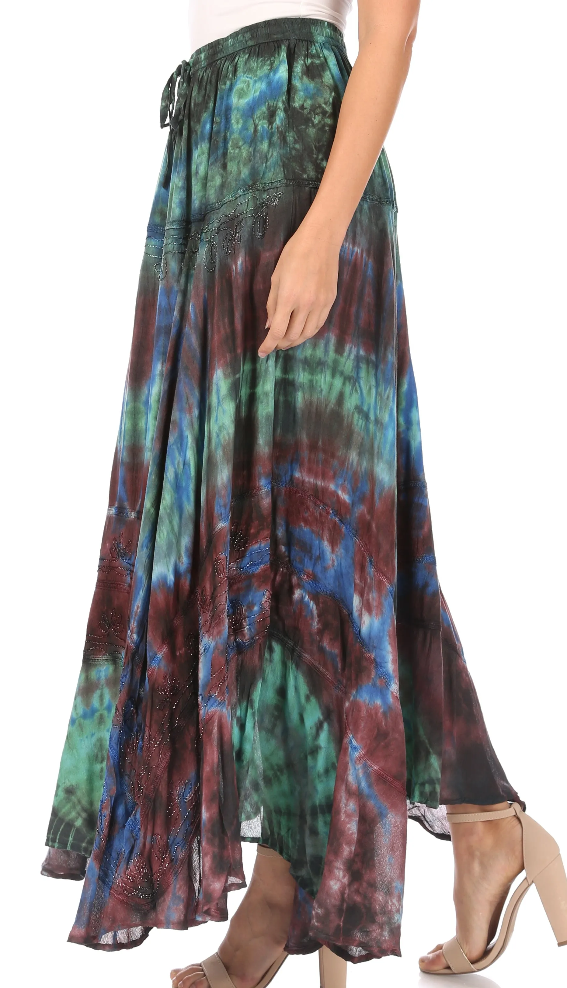 Sakkas Ester Womens Simple  Boho Maxi Full circle Tie-dye Skirt with Elastic Waist