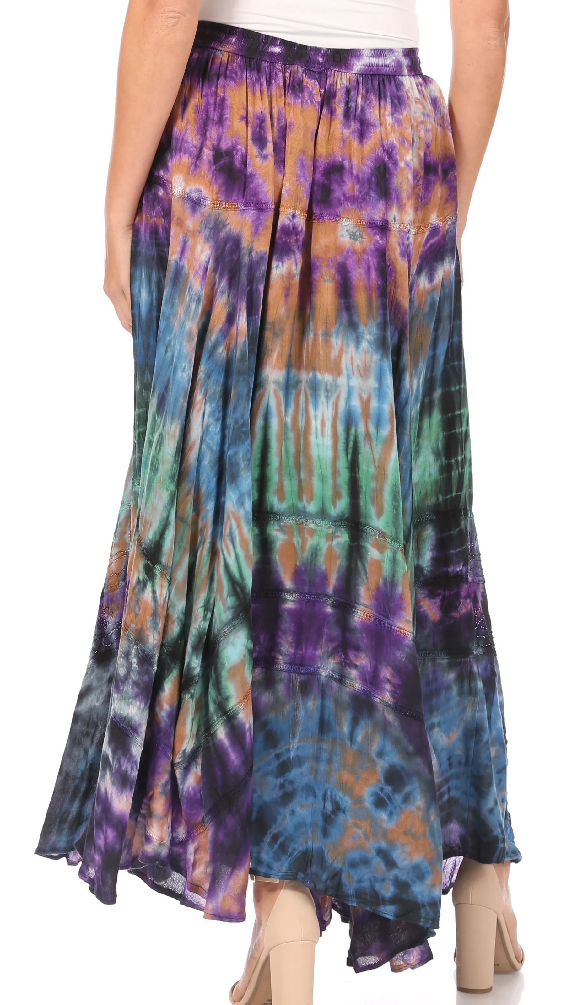 Sakkas Ester Womens Simple  Boho Maxi Full circle Tie-dye Skirt with Elastic Waist