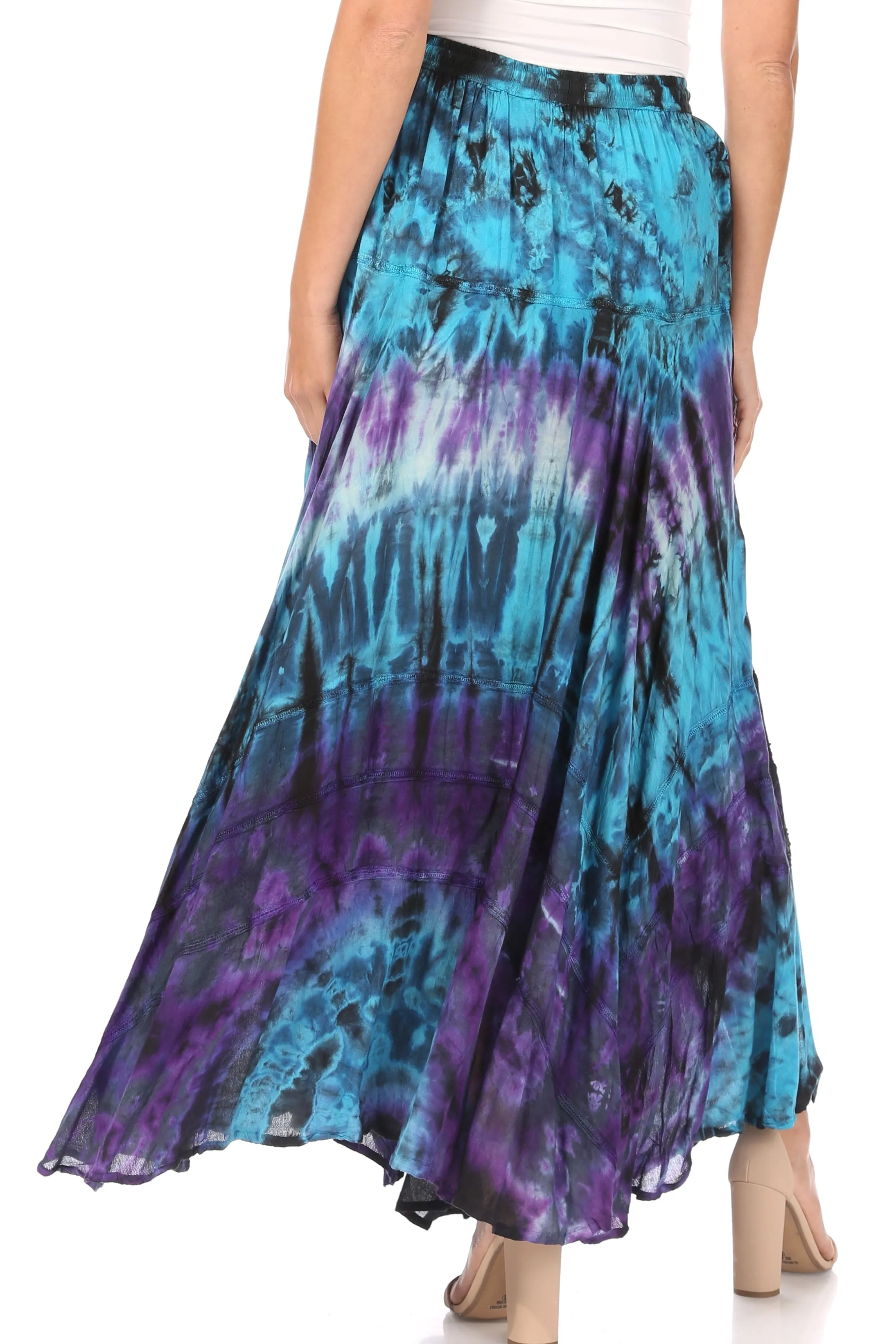 Sakkas Ester Womens Simple  Boho Maxi Full circle Tie-dye Skirt with Elastic Waist