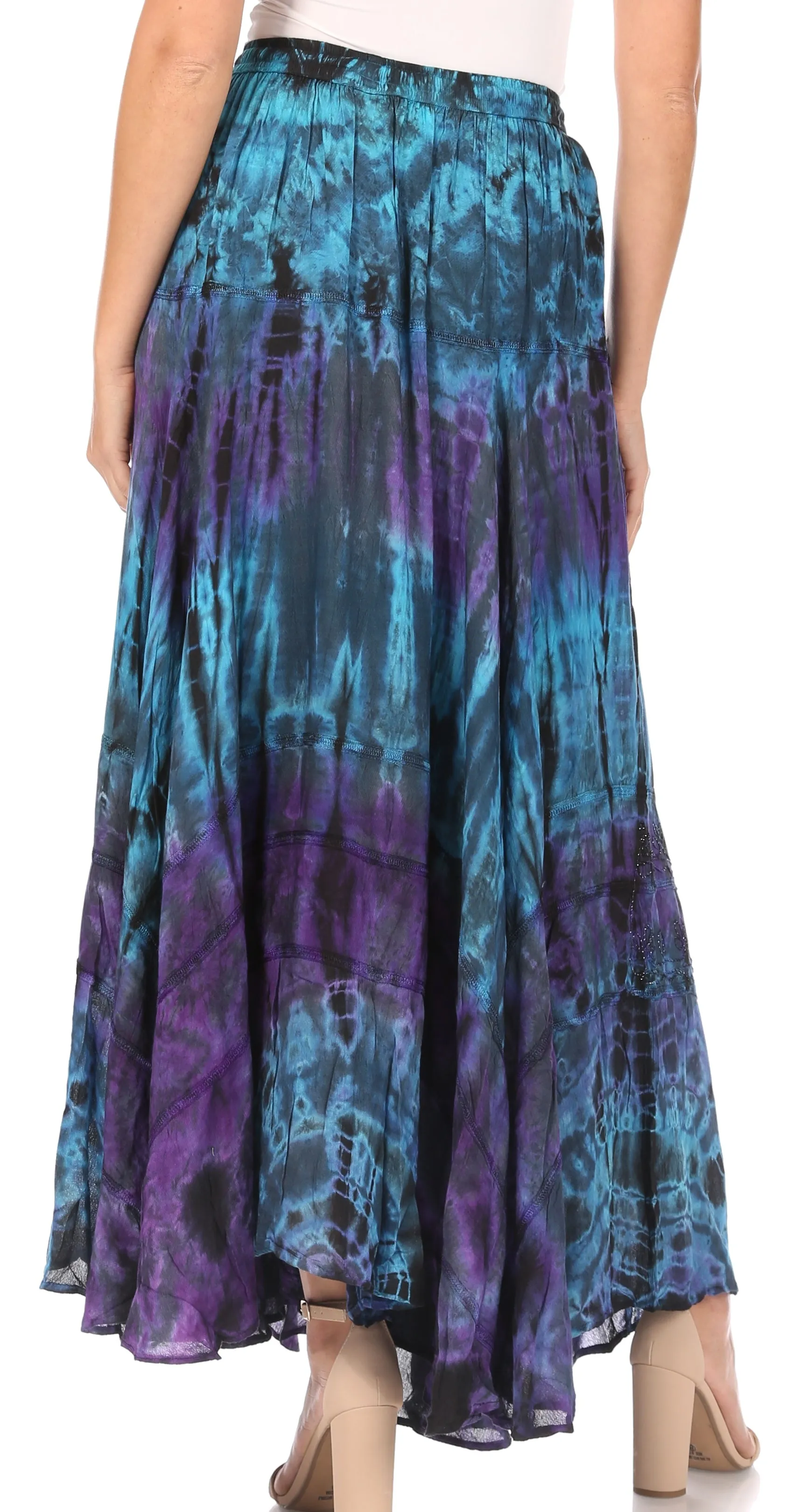 Sakkas Ester Womens Simple  Boho Maxi Full circle Tie-dye Skirt with Elastic Waist