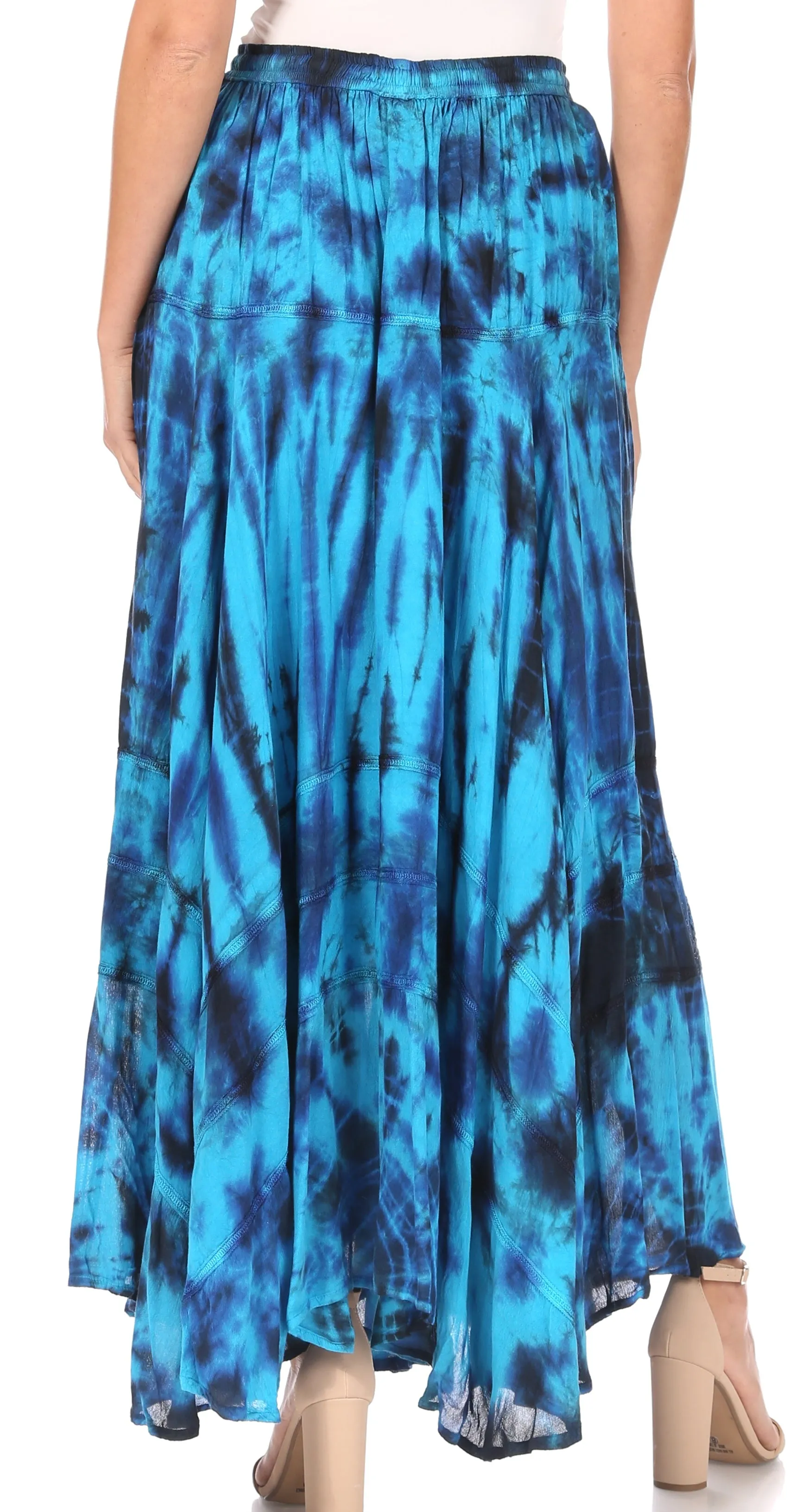 Sakkas Ester Womens Simple  Boho Maxi Full circle Tie-dye Skirt with Elastic Waist