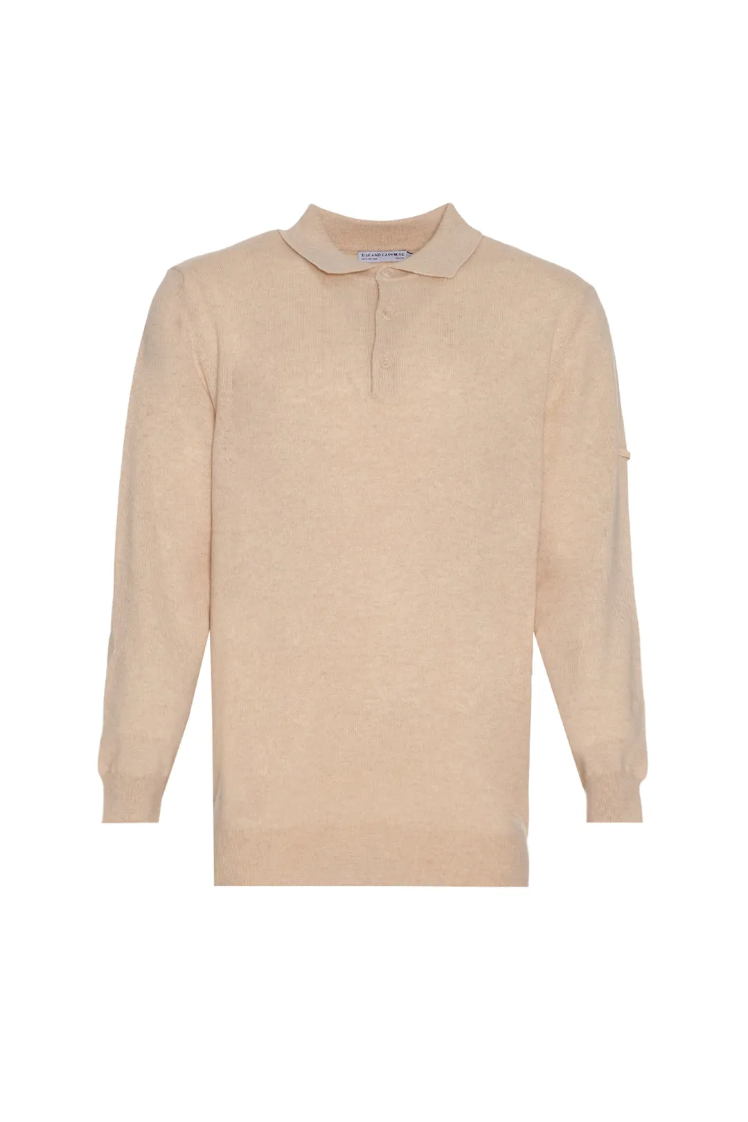 Sand Beige Pure Cashmere Men's Polo Sweater