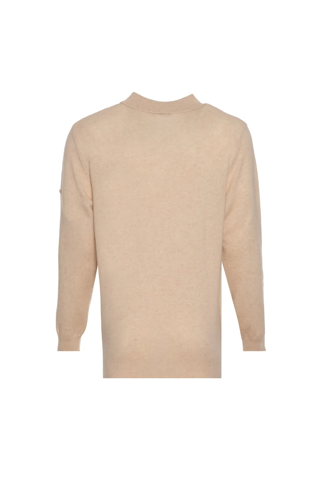 Sand Beige Pure Cashmere Men's Polo Sweater