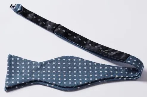 Self Tie Demin Blue Cotton Bow Tie with Polka Dots