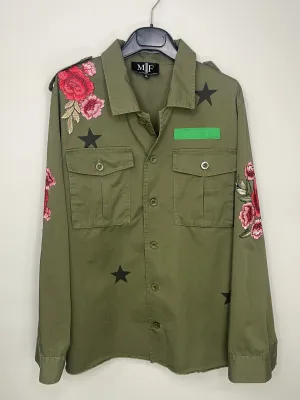 Shacket, Army Green, Pink Flowers