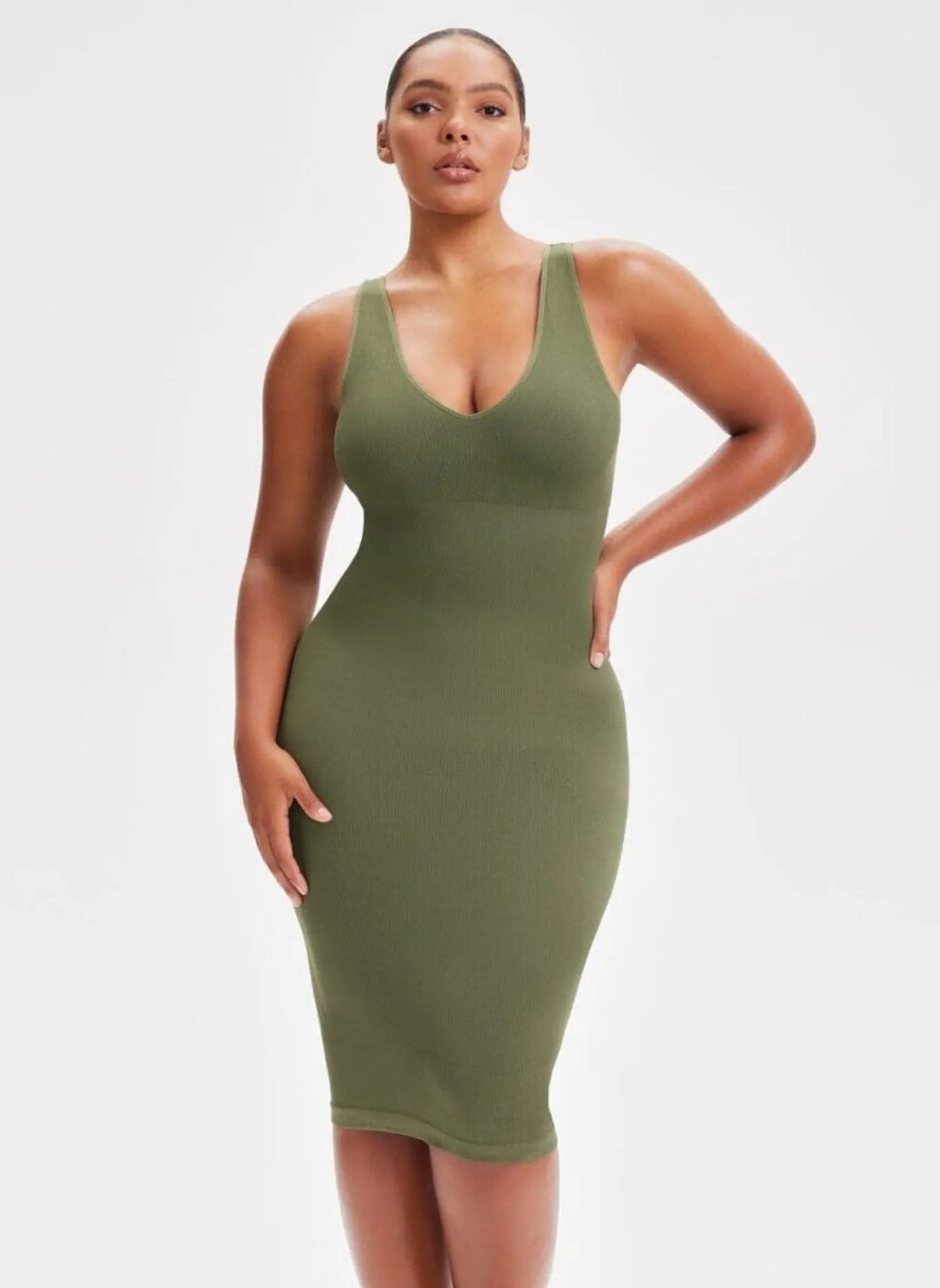 She Waisted Built-In Shape Wear V-Neck Tank Midi Dress