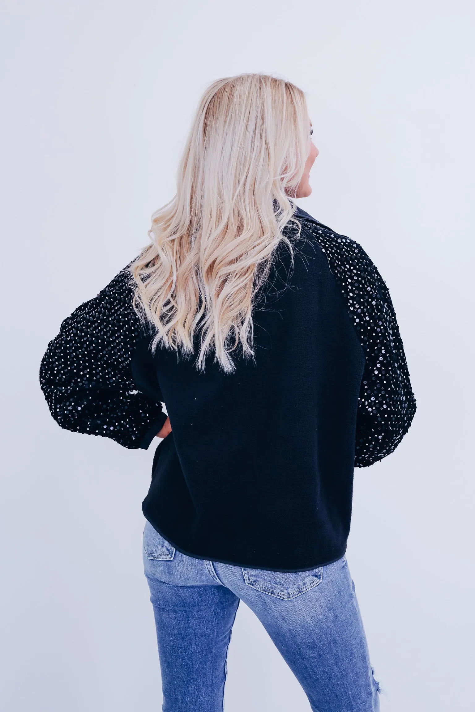 Shimmering Sequin Sleeve Jacket - Black