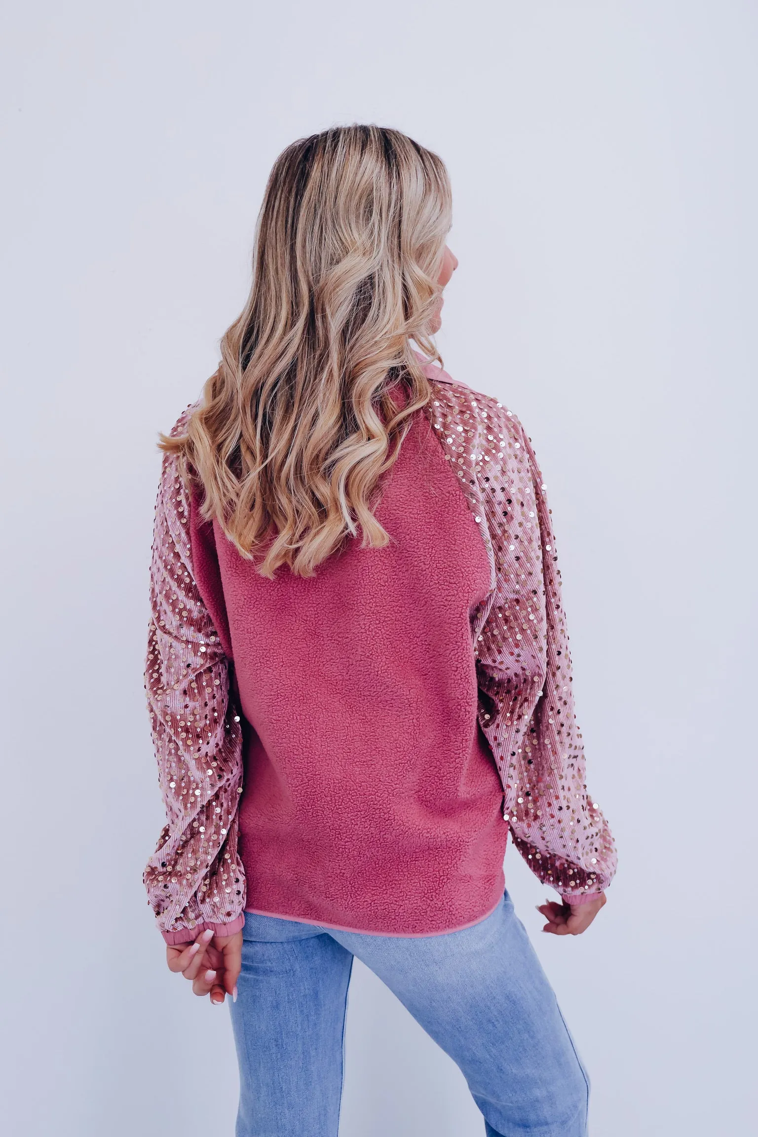 Shimmering Sequin Sleeve Jacket - Dusty Pink