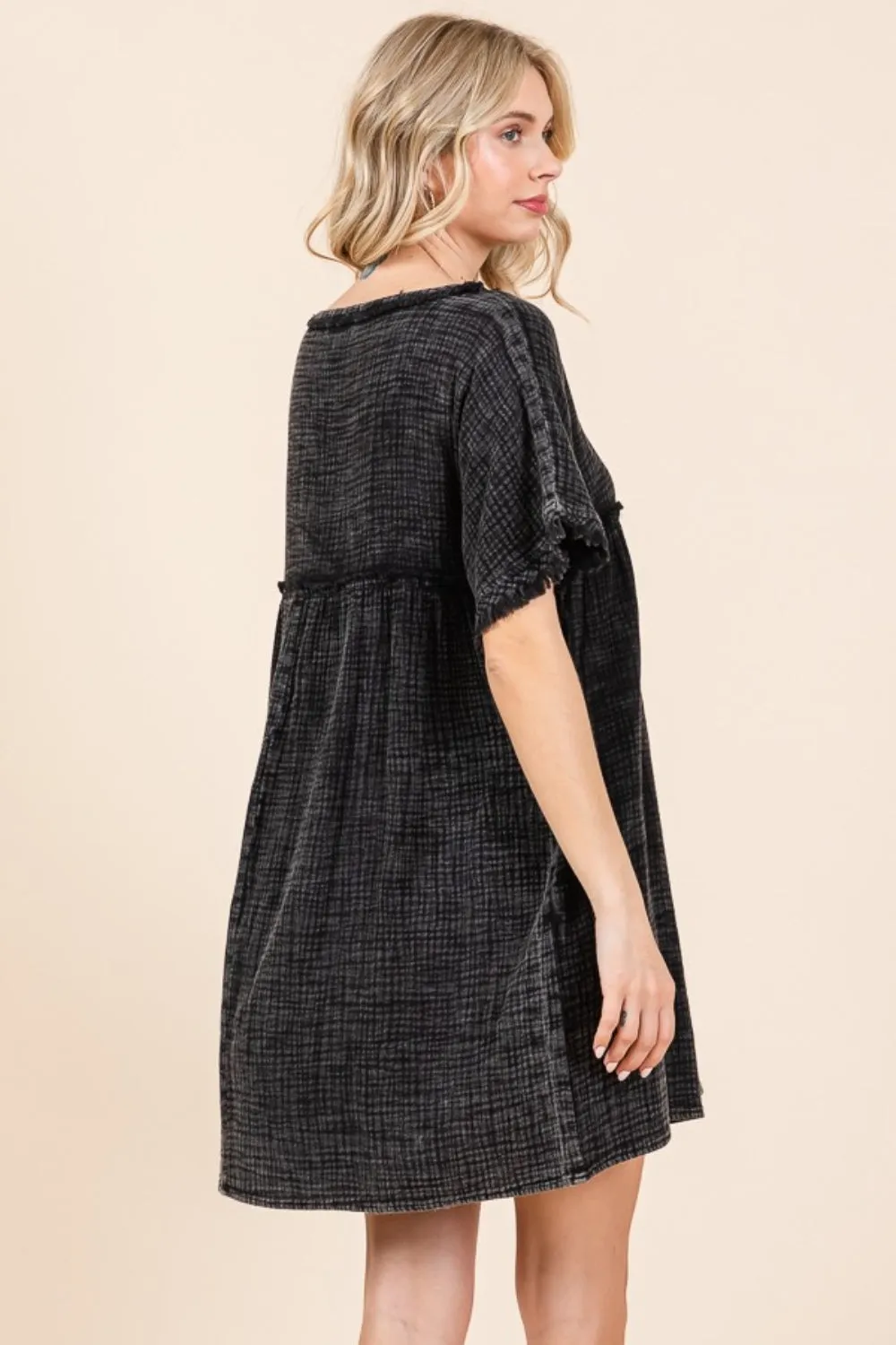 Short Sleeve Babydoll Texture Dress with Pockets