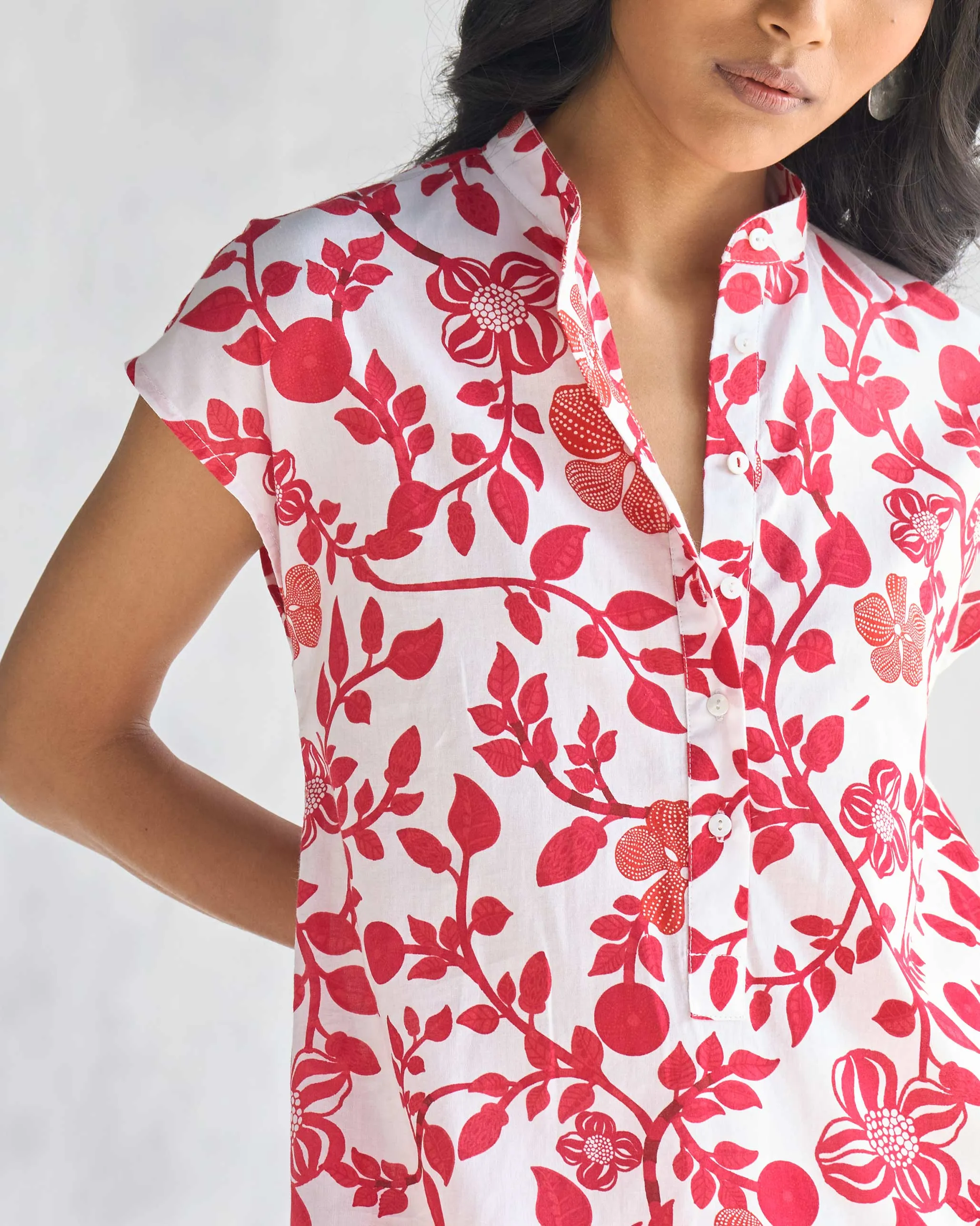 Short Sleeve Kurta - Red & White