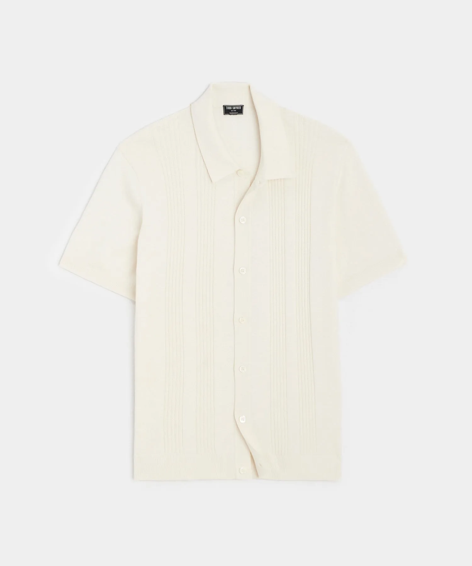 Silk Cotton Ribbed Full Placket Polo in Bisque