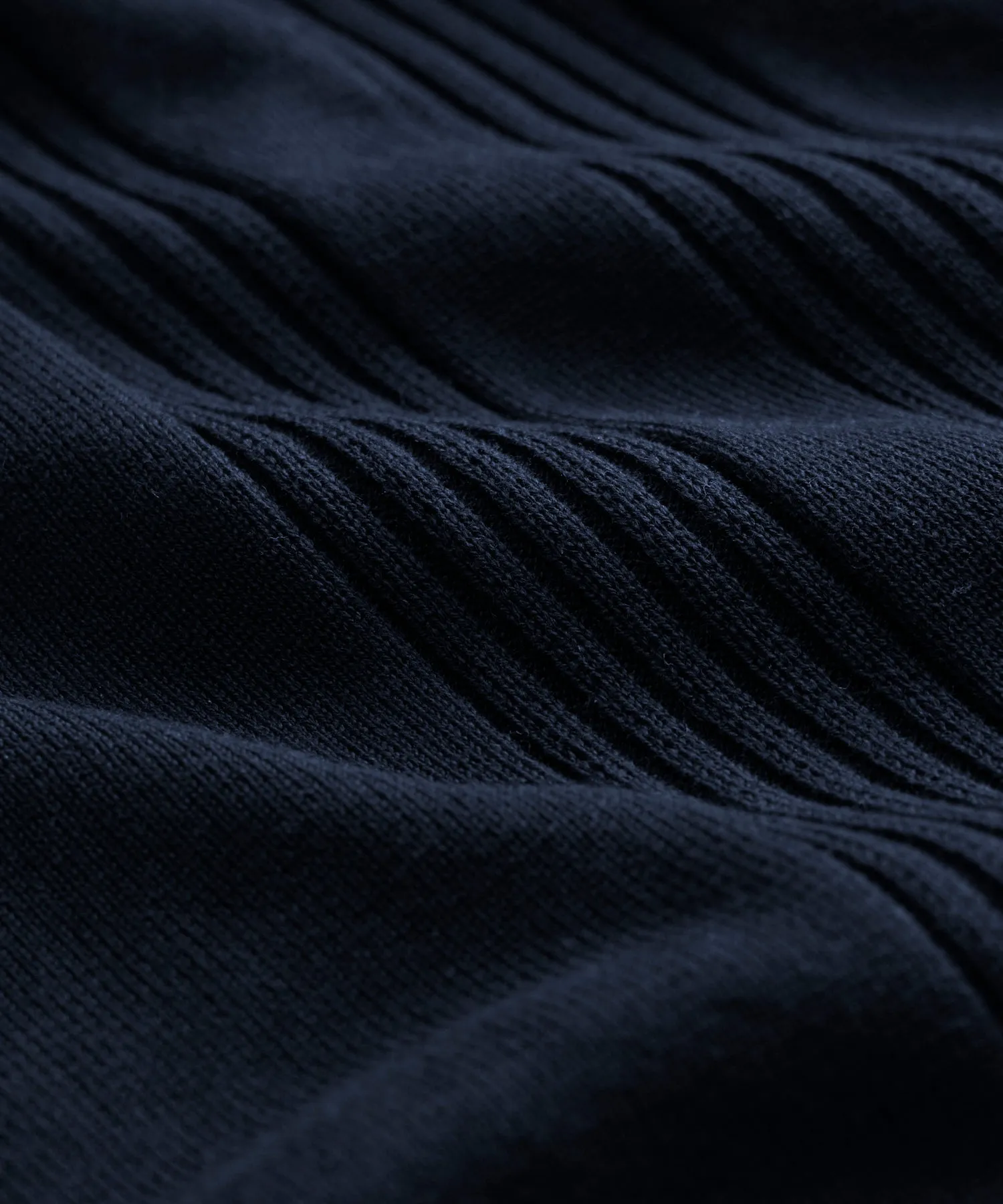 Silk Cotton Ribbed Polo in Navy