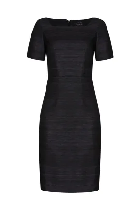 Silk Shift Dress with Square Neck and Piping Detail - Alexa