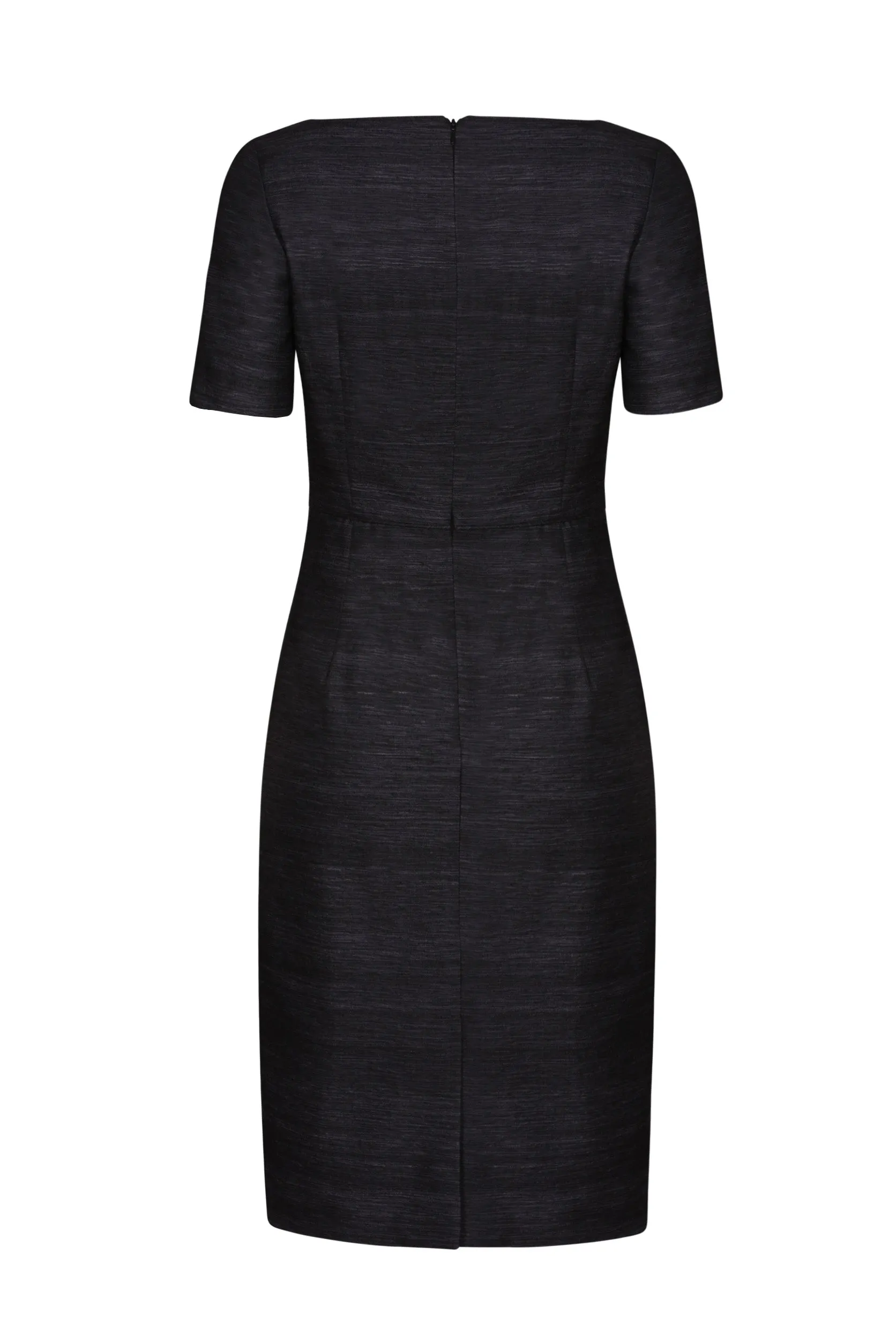 Silk Shift Dress with Square Neck and Piping Detail - Alexa