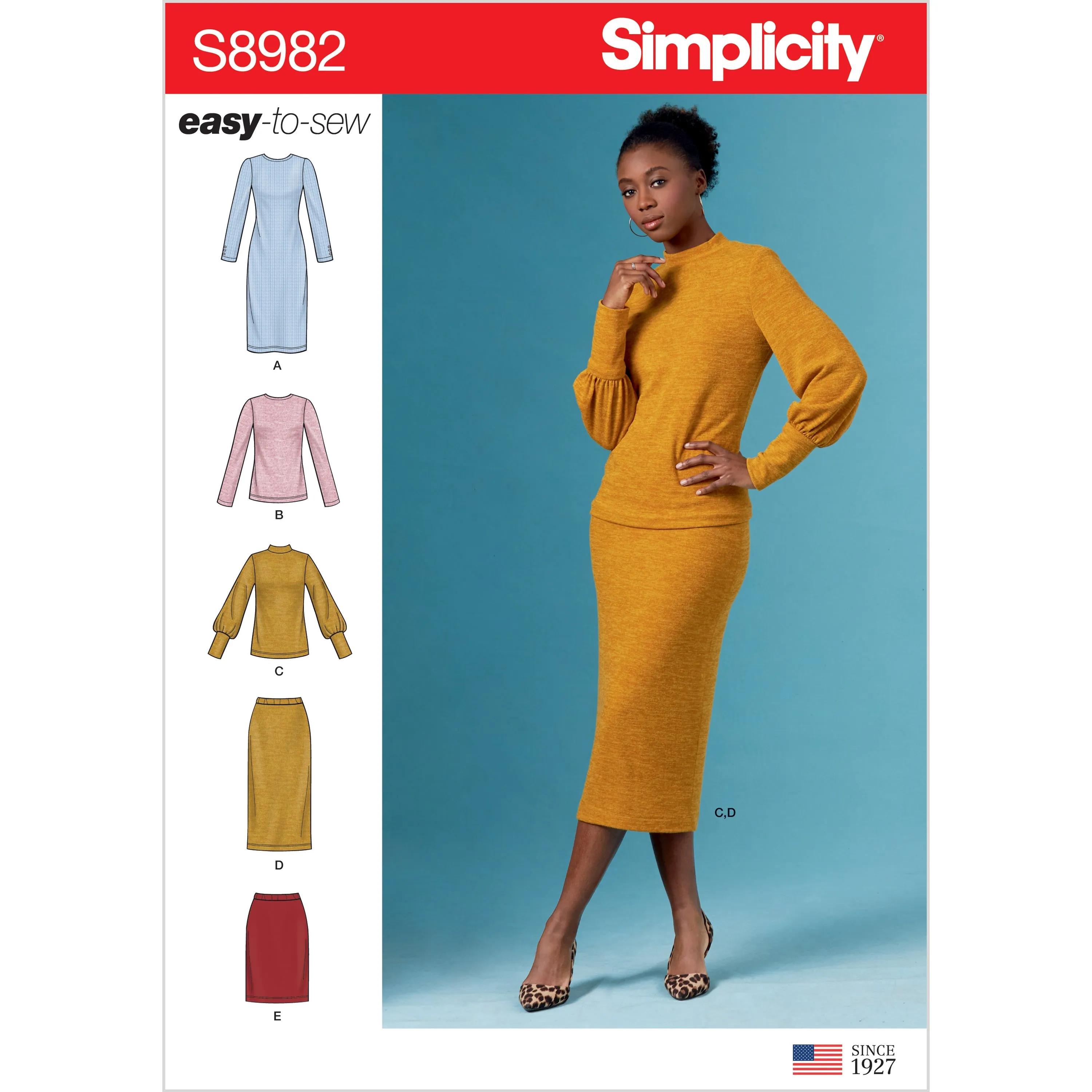 Simplicity Pattern 8982 Misses' Knit Two Piece Sweater Dress, Tops, Skirts