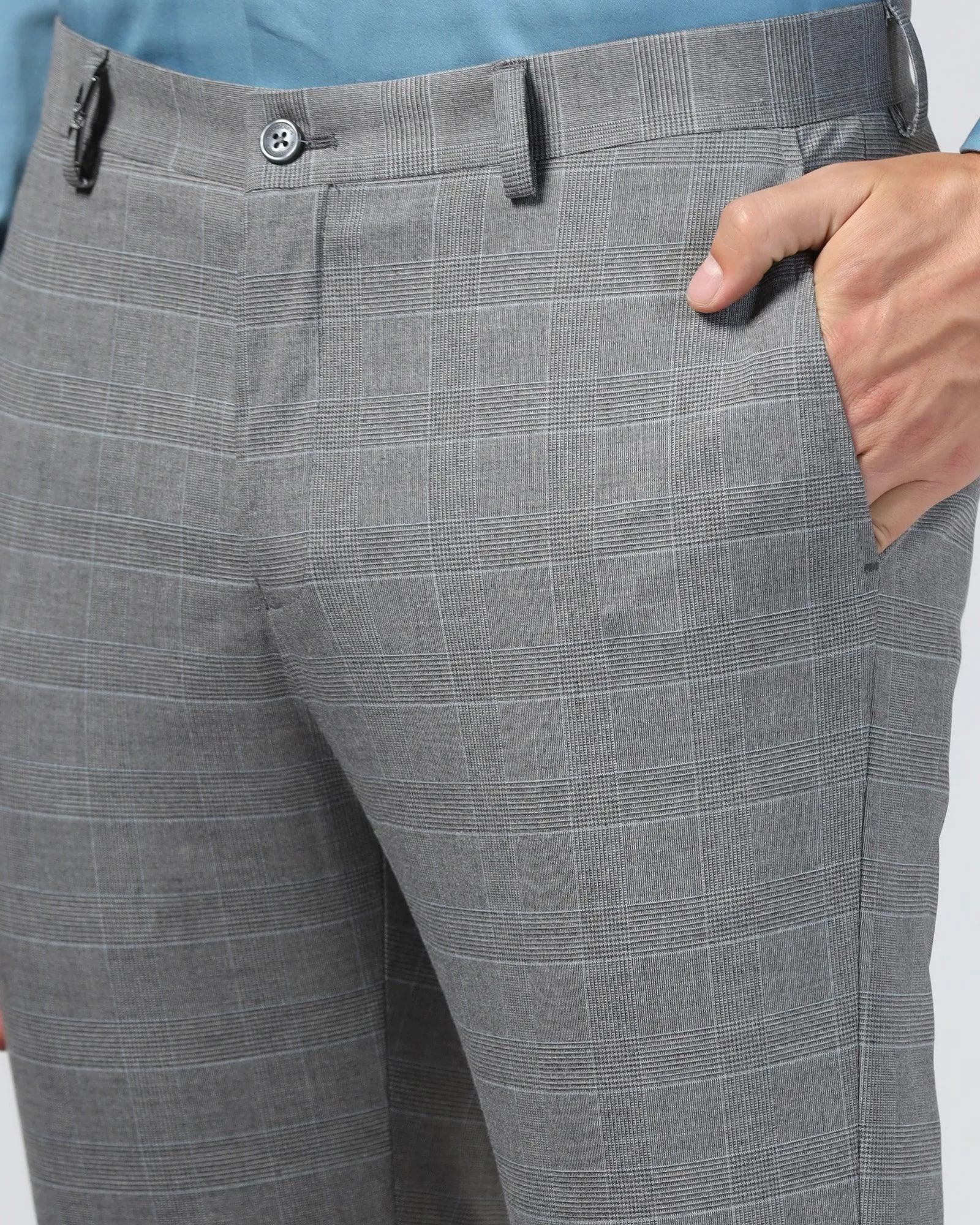 Slim Fit B-91 Formal Grey Check Trouser - Cobalt