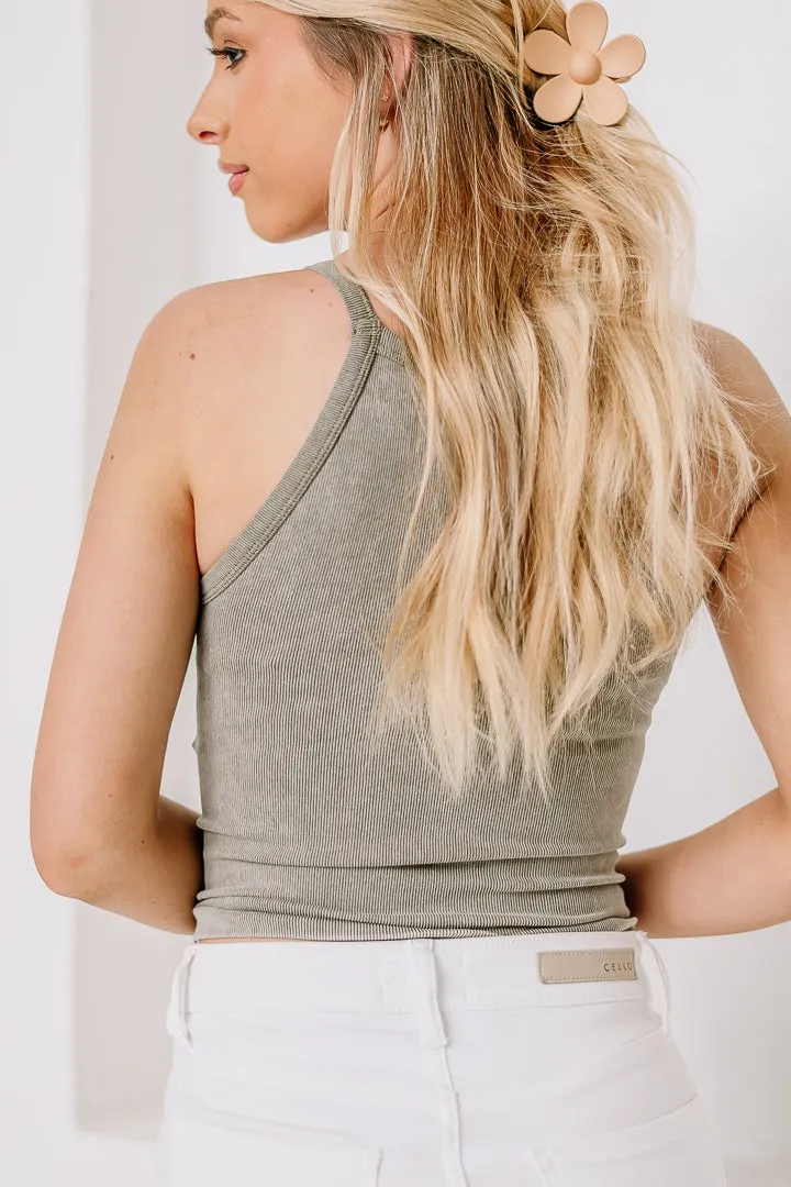 Slim Fit Cropped Tank Top | Olive