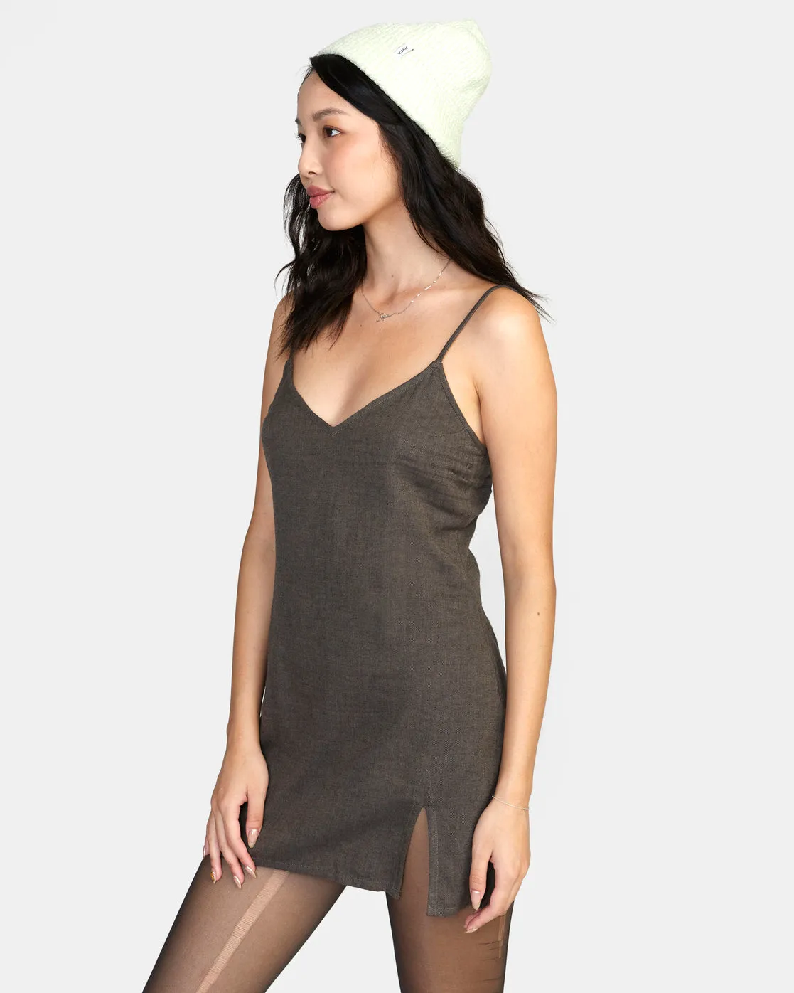 Slip Up Mini Dress - Olive Black