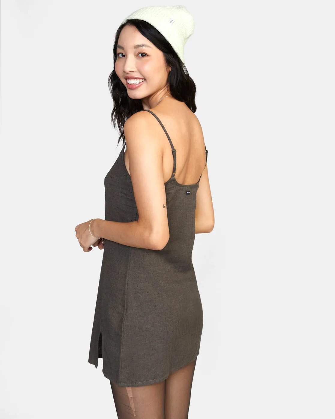 Slip Up Mini Dress - Olive Black