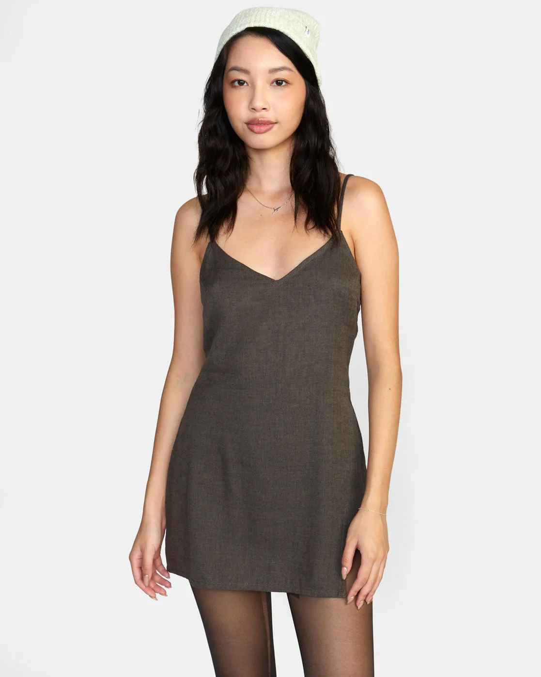 Slip Up Mini Dress - Olive Black