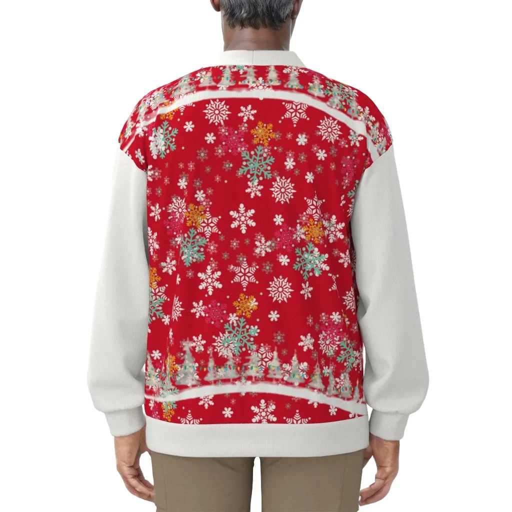 Snow Man's Delight Unisex V-neck Knitted Hacci Fleece Christmas Cardigan With Button Closure