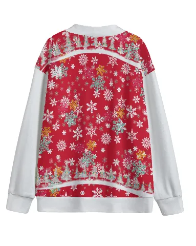 Snow Man's Delight Unisex V-neck Knitted Hacci Fleece Christmas Cardigan With Button Closure