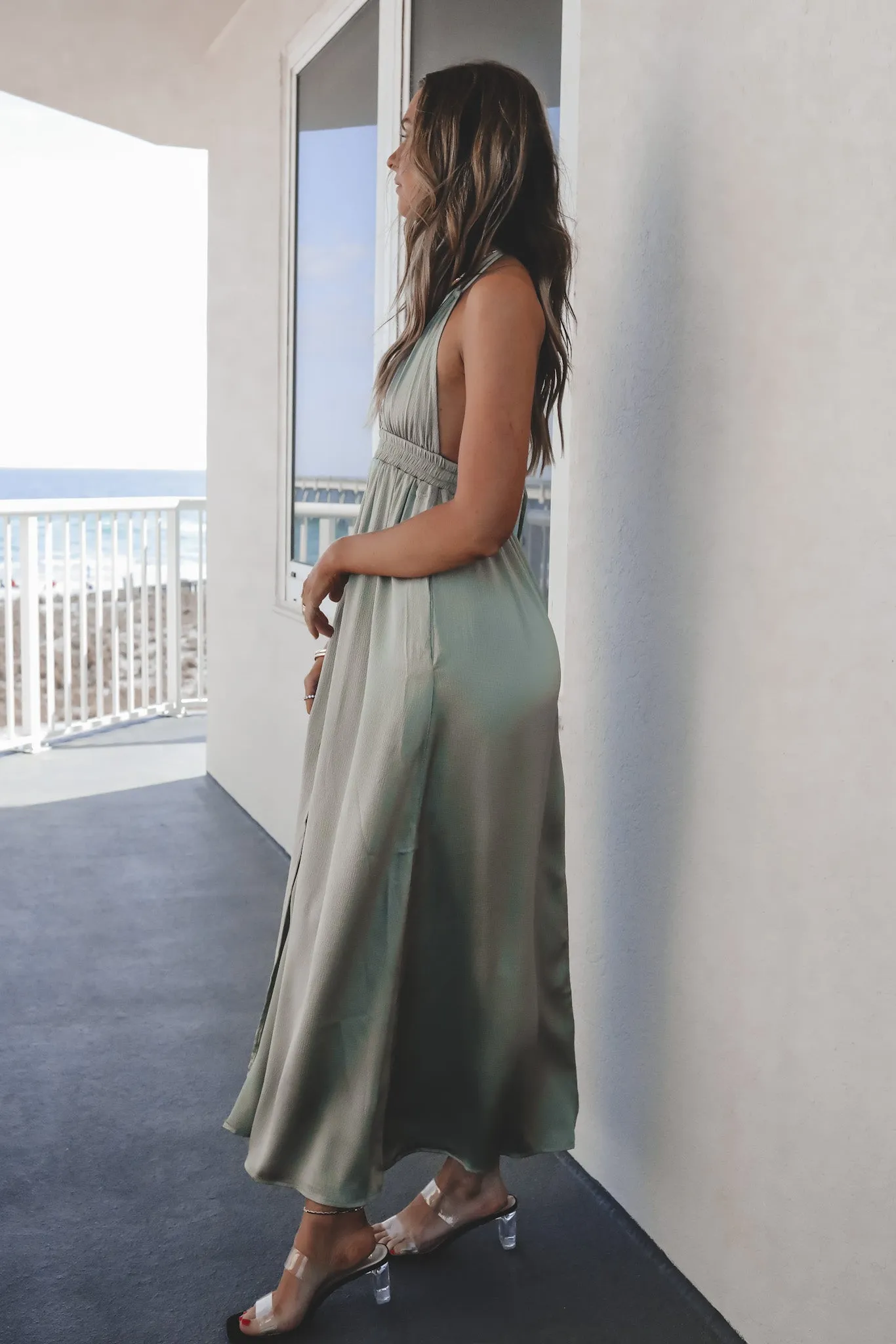 So Into You Olive Satin Maxi Dress