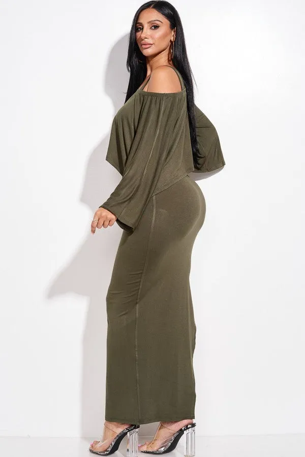 Solid Rayon Spandex Midi Length Tank Dress And Slouchy Cape Top Two Piece Set - 3 colors - Ships from The USA