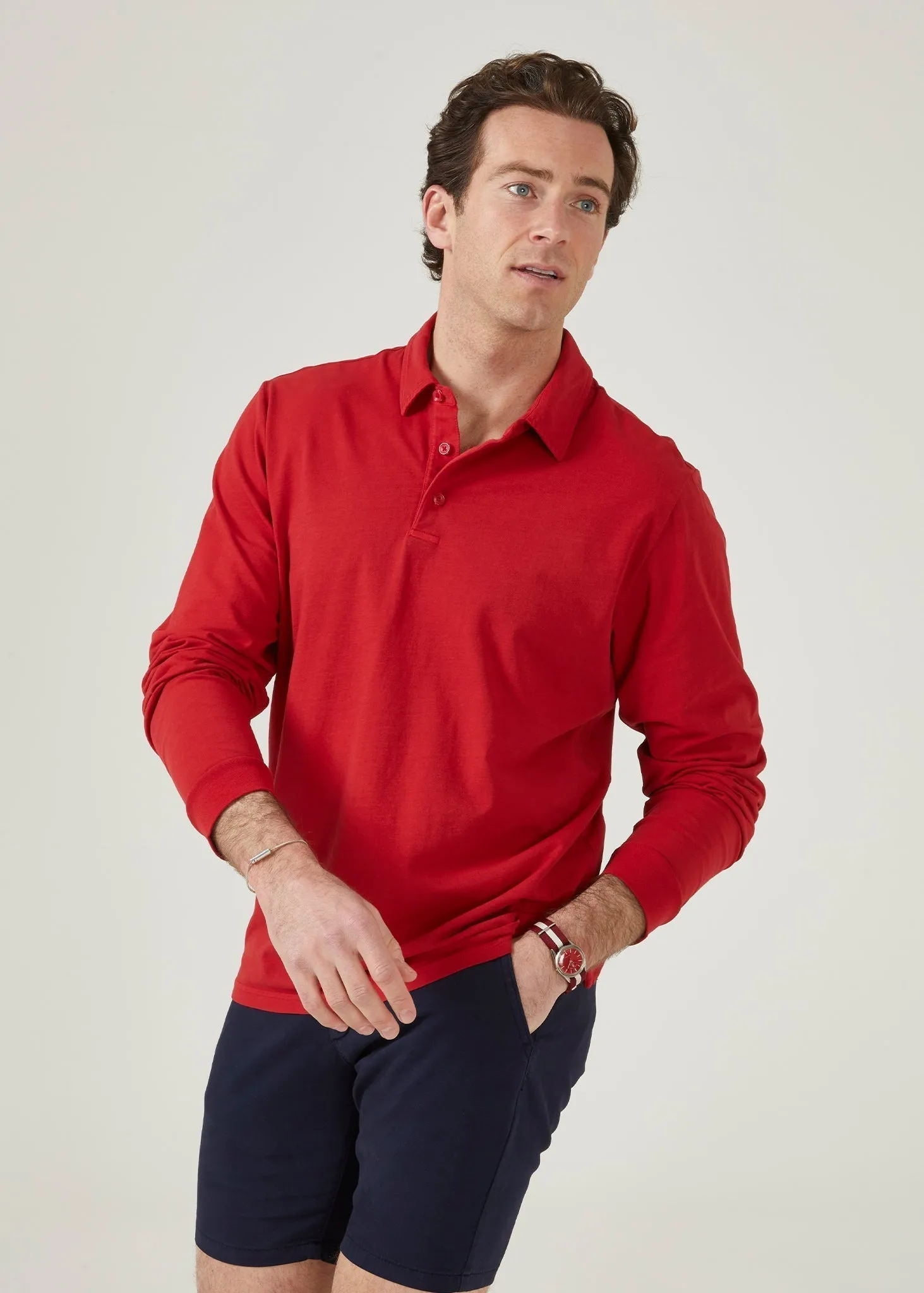 Storwood Long Sleeve Polo Shirt In Rosso