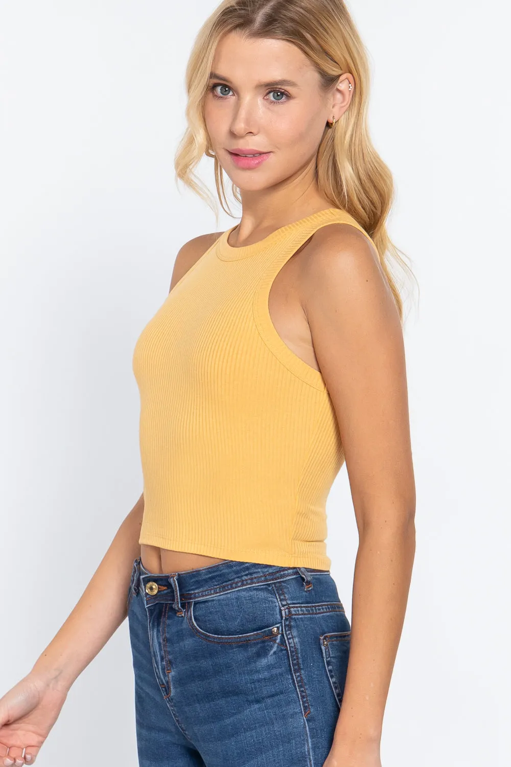 Summer Fashion Ribbed Halter Neck Crop Top