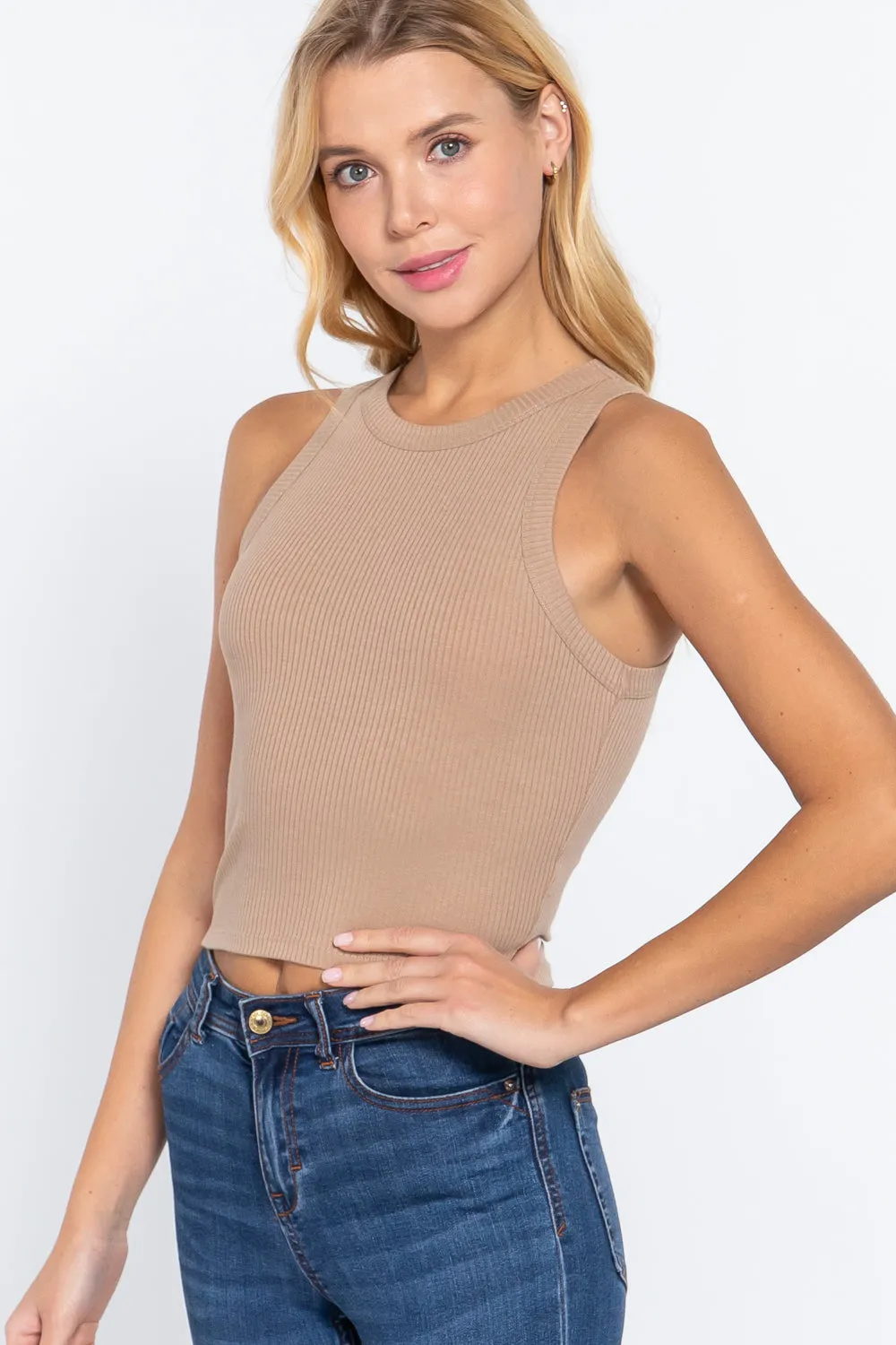 Summer Fashion Ribbed Halter Neck Crop Top