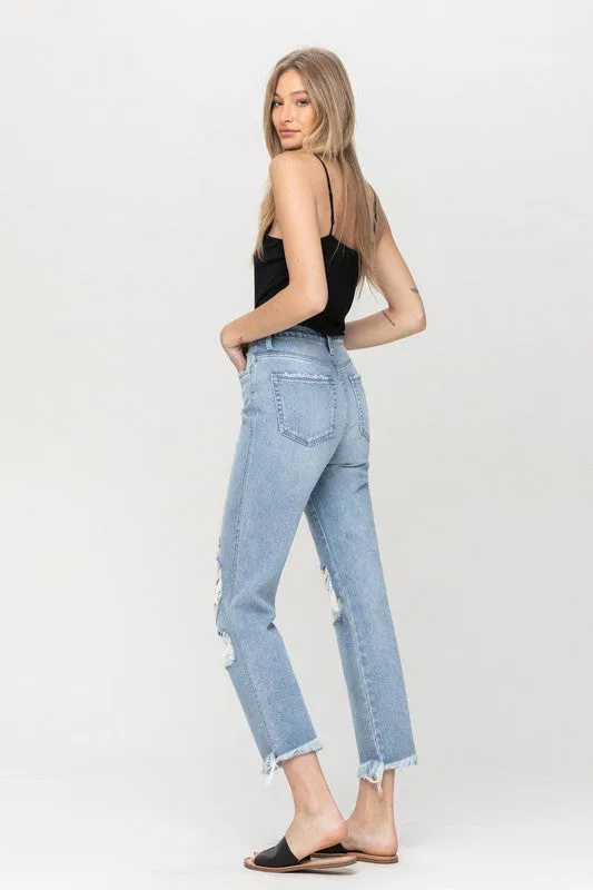 Super High Rise Distressed Relaxed Straight Jeans