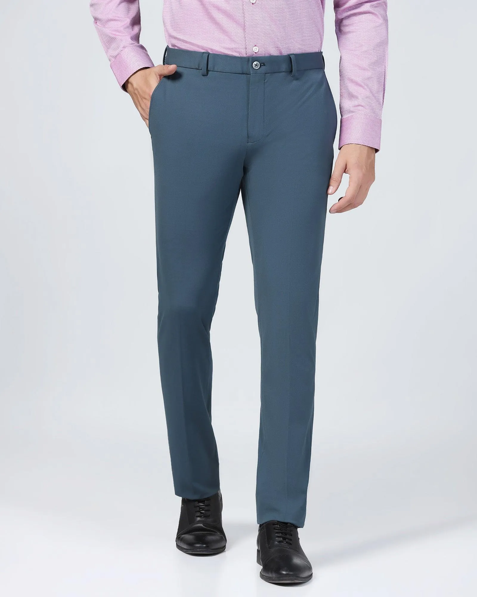 Super Slim Phoenix Formal Blue Solid Trouser - Oak