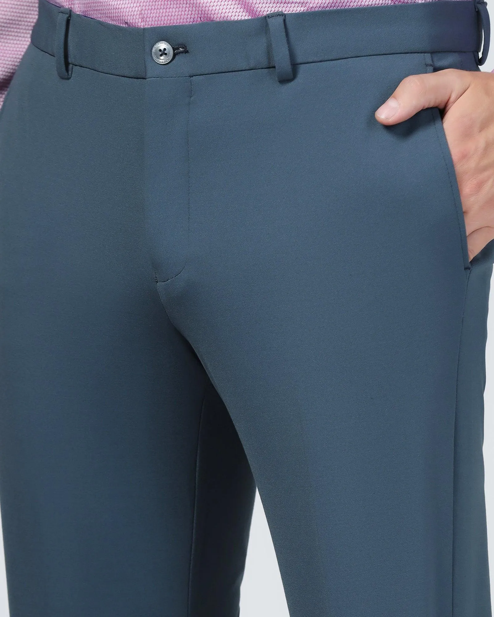 Super Slim Phoenix Formal Blue Solid Trouser - Oak