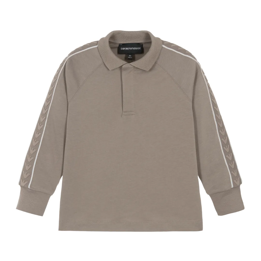 Taupe Logo Long Sleeve Polo