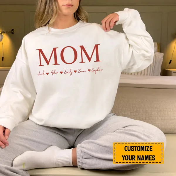 Teesdily | Mom Customized Kid Name Shirt, Mom Minimalist Style Hoodie Sweatshirt Mug, Mothers Day Gift From Son Daughter, Personalized Gifts