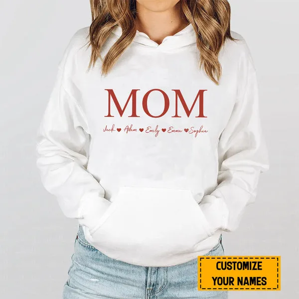 Teesdily | Mom Customized Kid Name Shirt, Mom Minimalist Style Hoodie Sweatshirt Mug, Mothers Day Gift From Son Daughter, Personalized Gifts