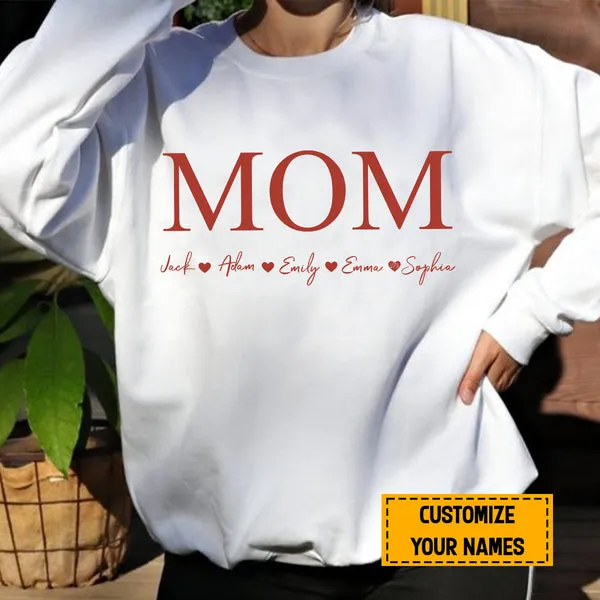 Teesdily | Mom Customized Kid Name Shirt, Mom Minimalist Style Hoodie Sweatshirt Mug, Mothers Day Gift From Son Daughter, Personalized Gifts