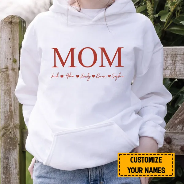 Teesdily | Mom Customized Kid Name Shirt, Mom Minimalist Style Hoodie Sweatshirt Mug, Mothers Day Gift From Son Daughter, Personalized Gifts