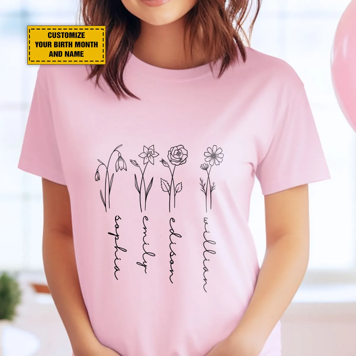 Teesdily | Mom Grandma Customized Flower Birth Month Shirt, Floral Minimalist Custom Hoodie Sweatshirt Mug, Personalized Gift For Mothers Day