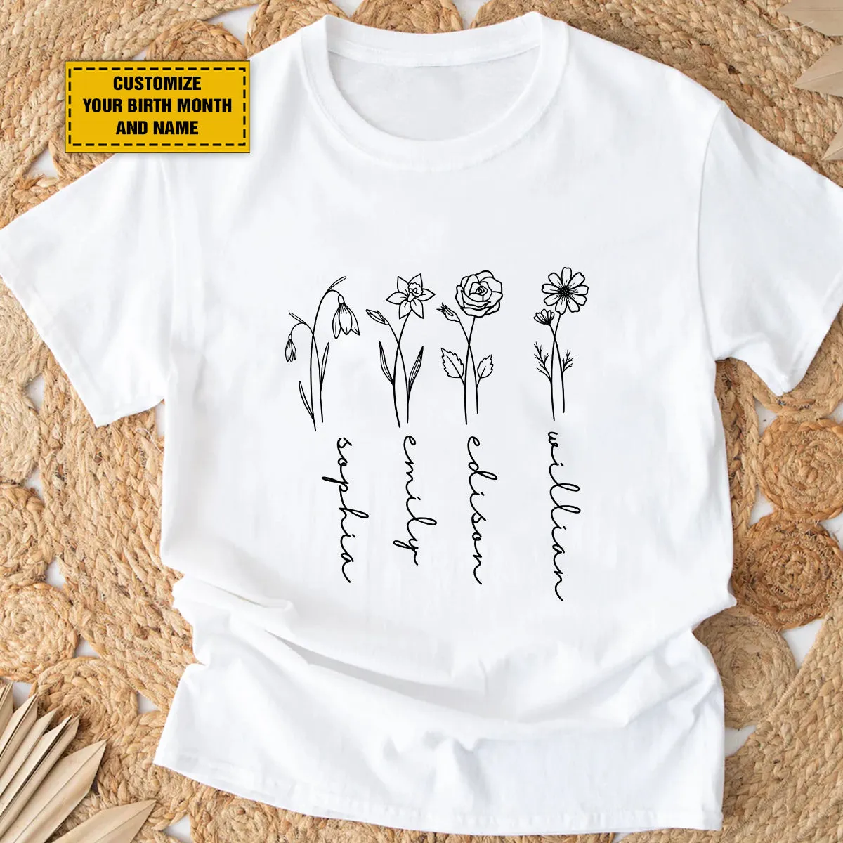 Teesdily | Mom Grandma Customized Flower Birth Month Shirt, Floral Minimalist Custom Hoodie Sweatshirt Mug, Personalized Gift For Mothers Day