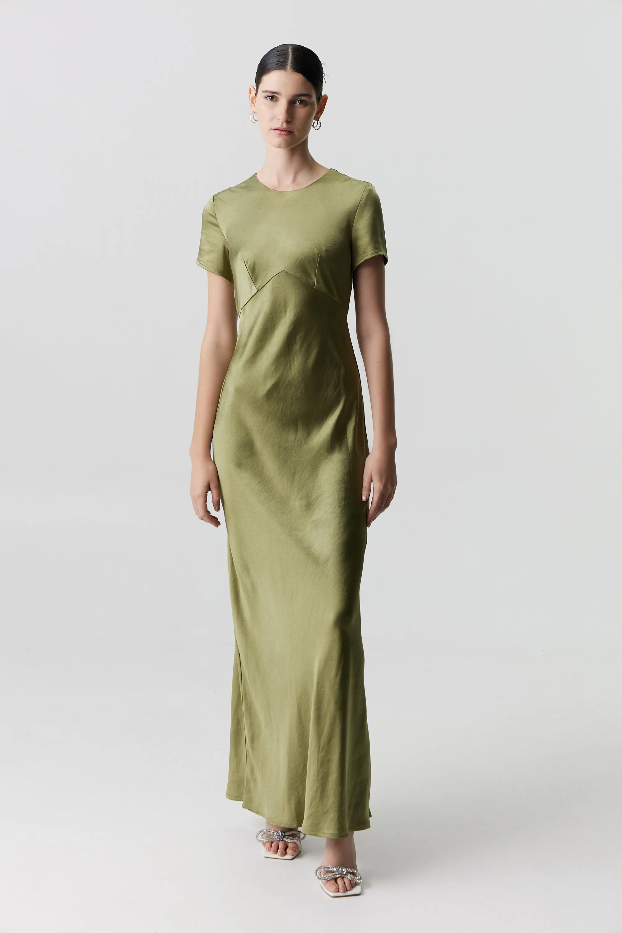 Third Form Satin Bias Maxi Tee Dress - Olive