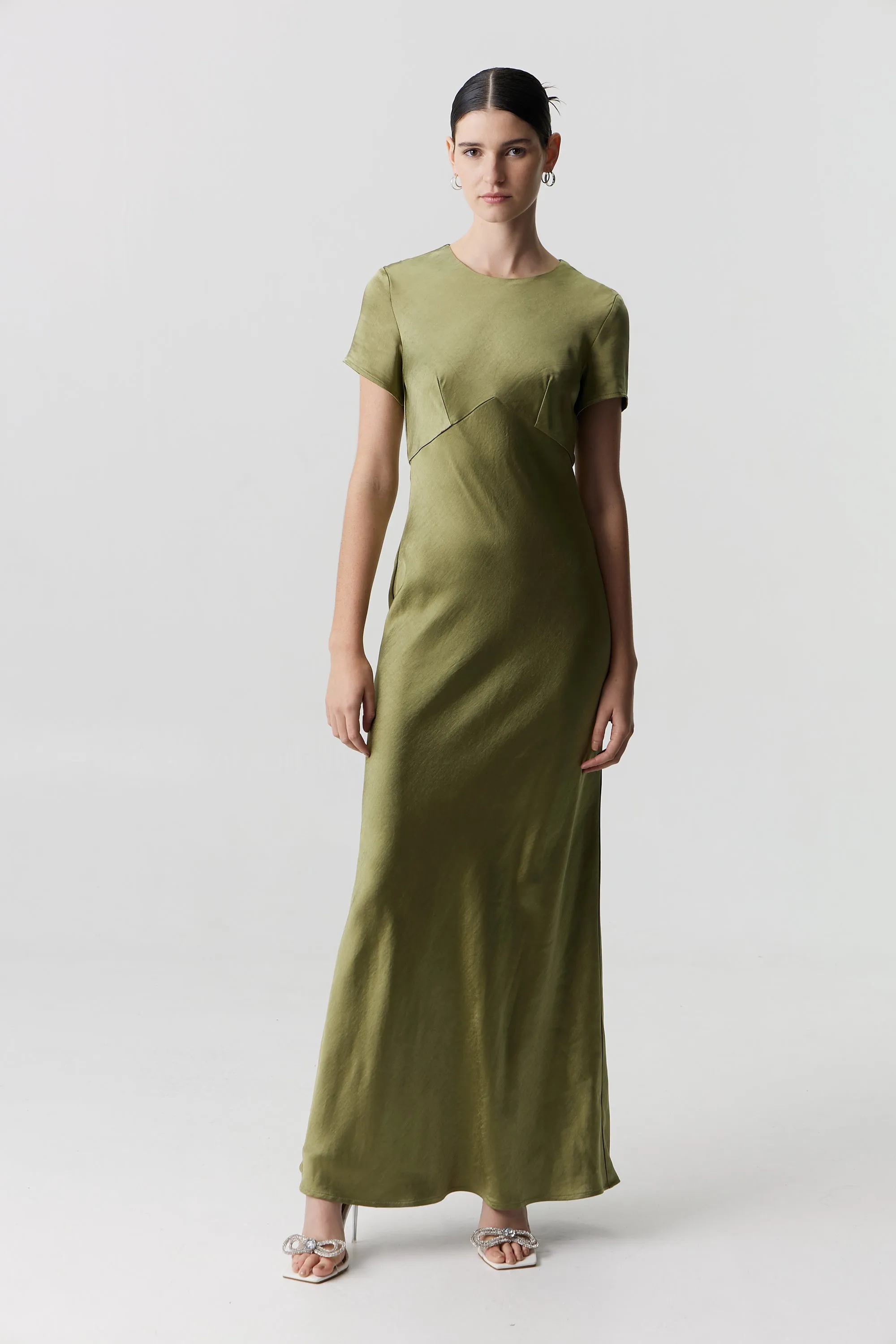 Third Form Satin Bias Maxi Tee Dress - Olive