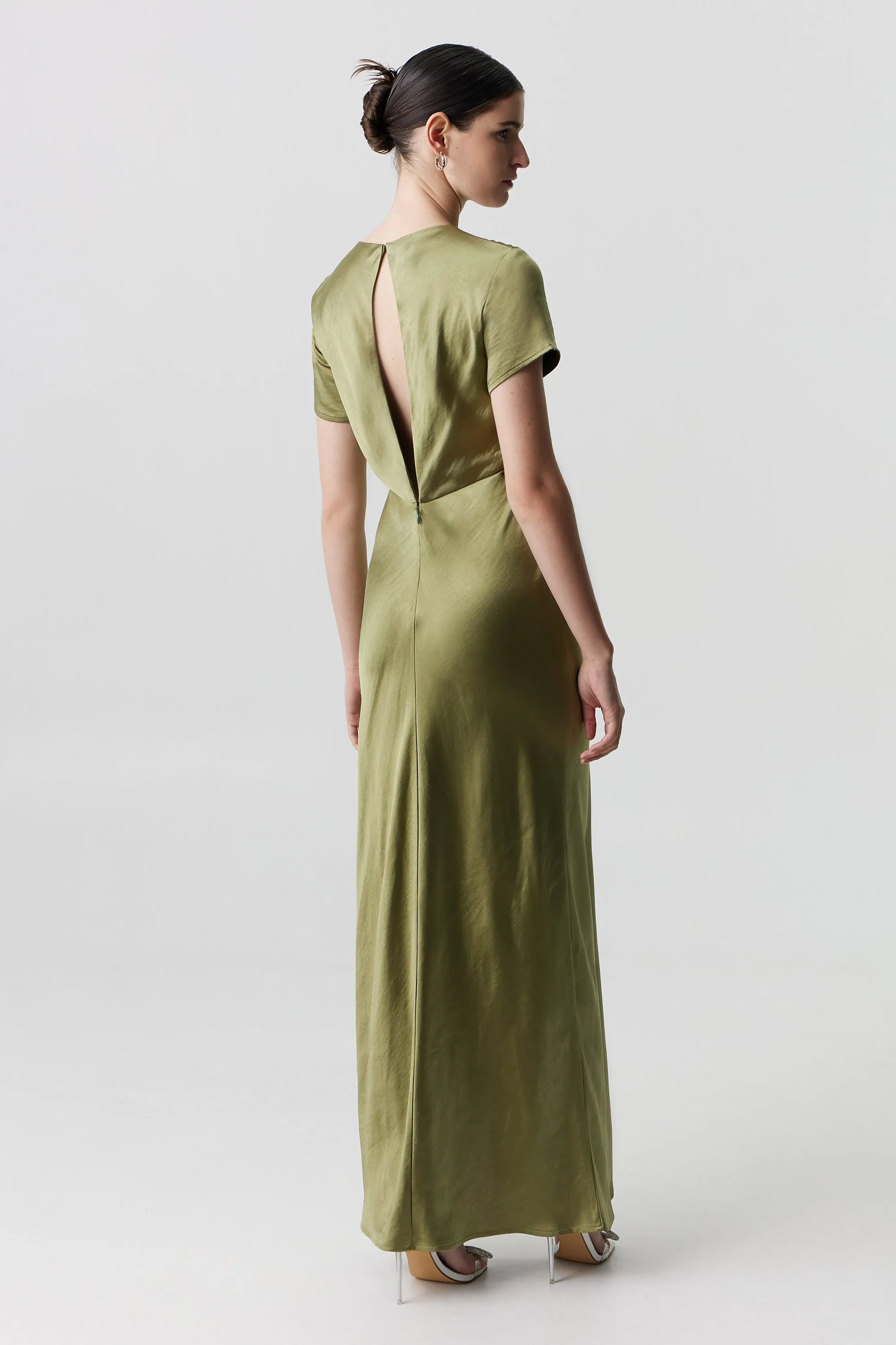 Third Form Satin Bias Maxi Tee Dress - Olive