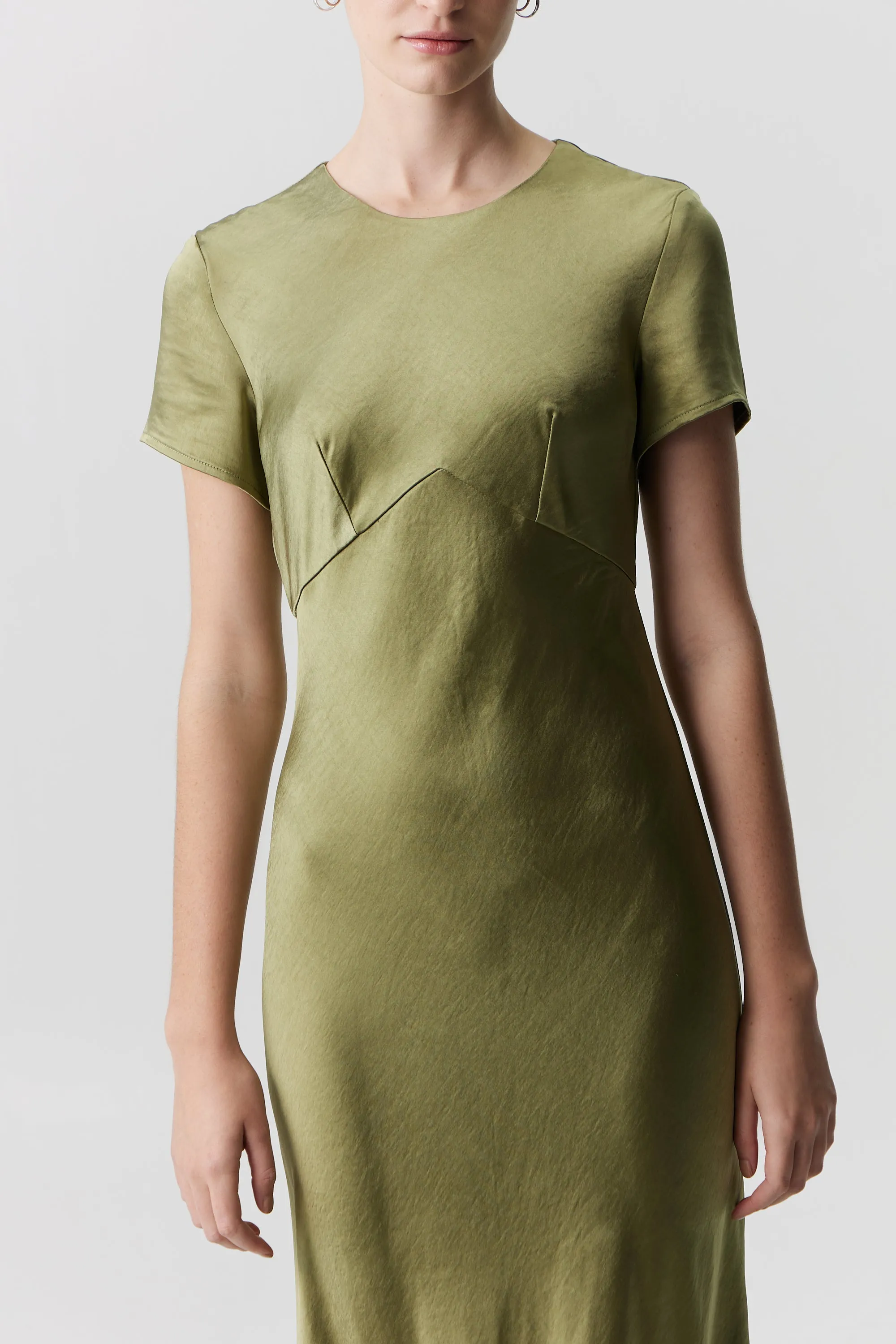 Third Form Satin Bias Maxi Tee Dress - Olive