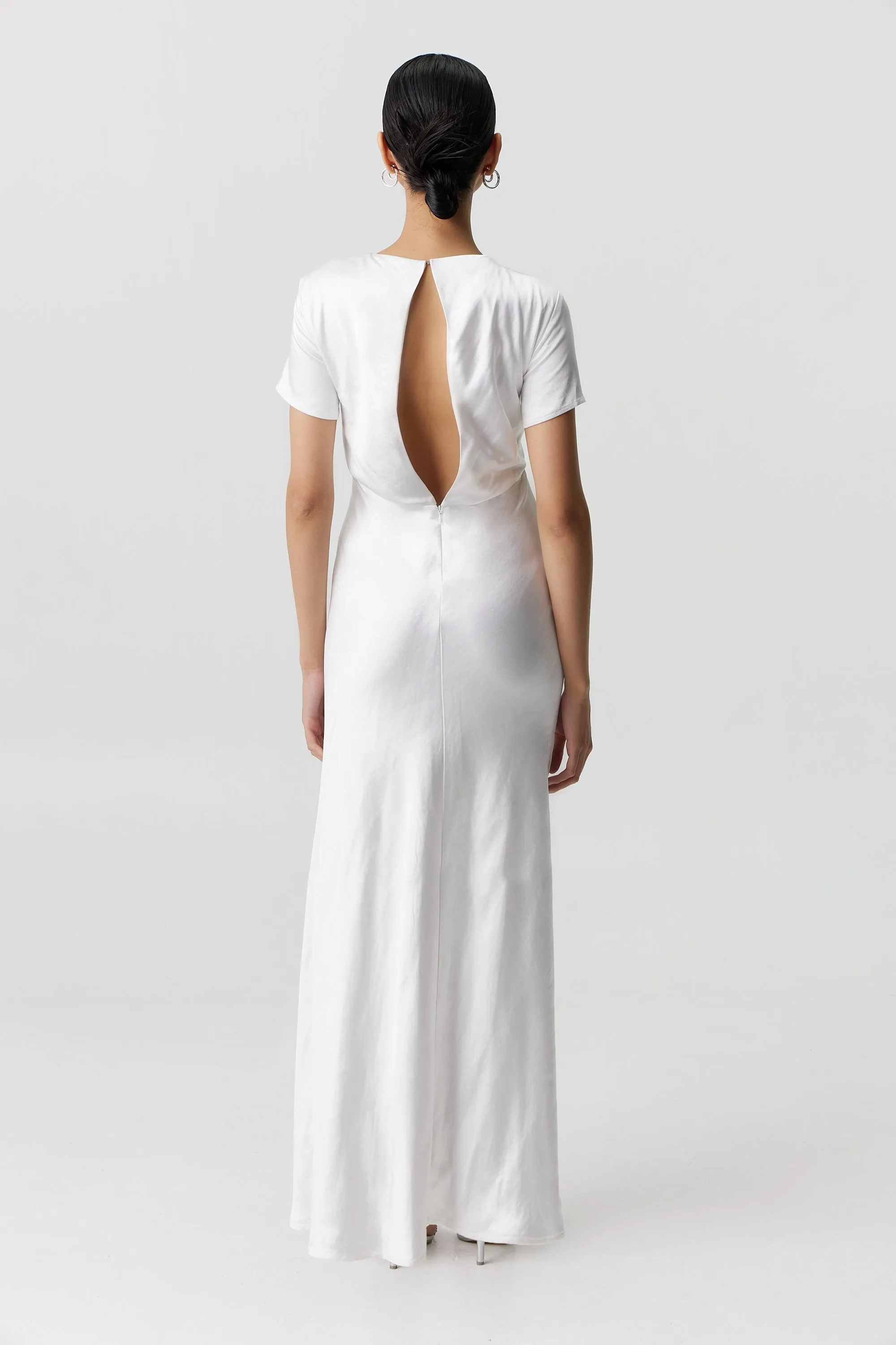 Third Form Satin Bias Maxi Tee Dress - Powder White