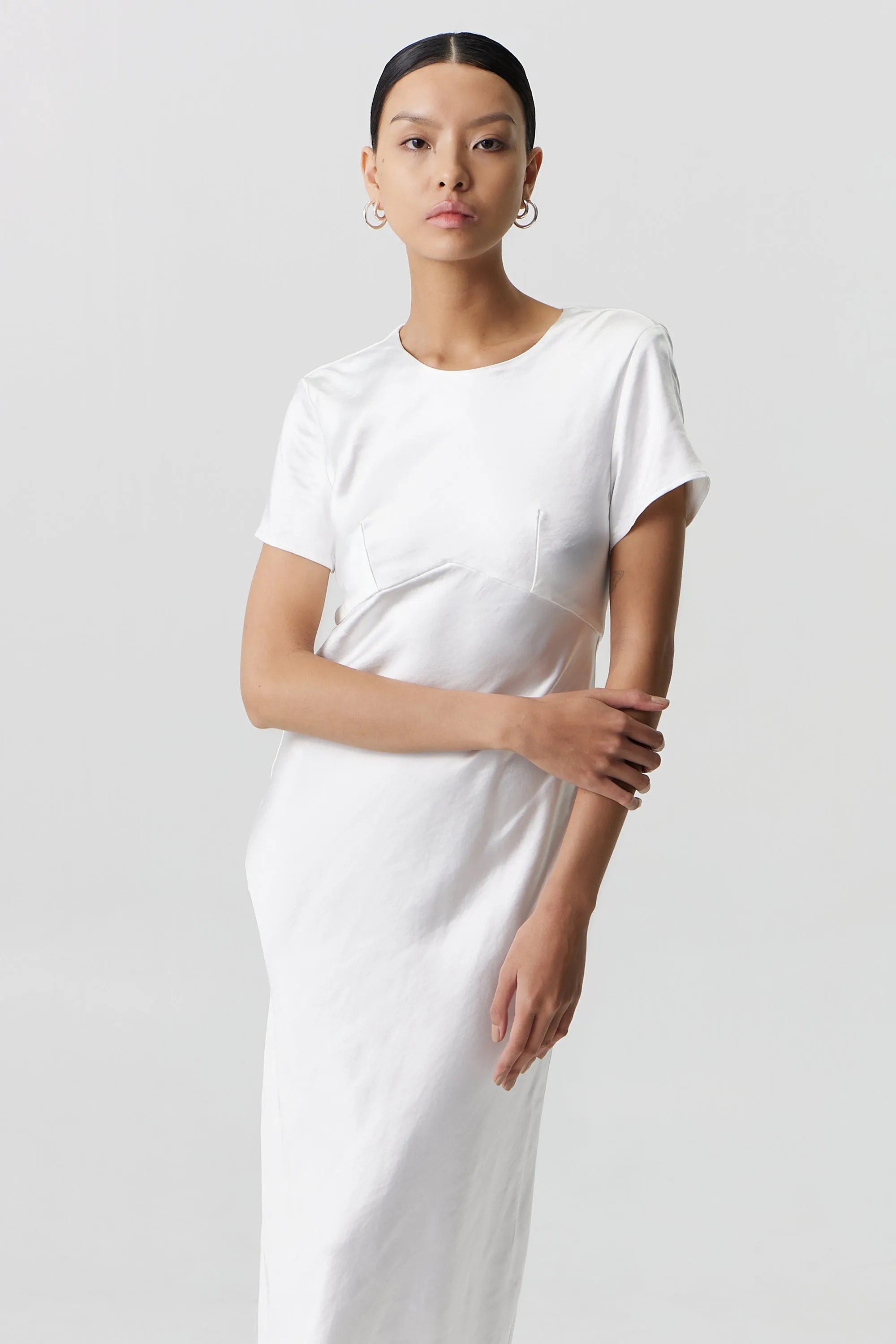 Third Form Satin Bias Maxi Tee Dress - Powder White